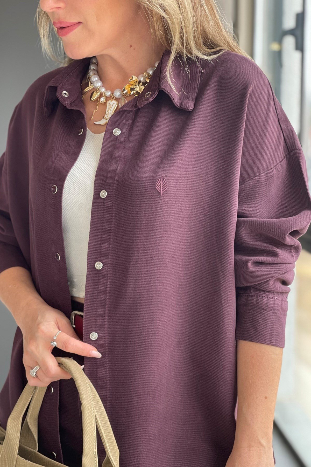 Buğday Motif Tencel Bordo Gömlek