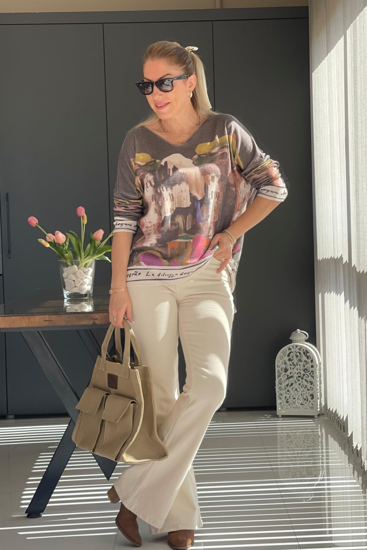 Casablanca Desen Taş Rengi Bluz
