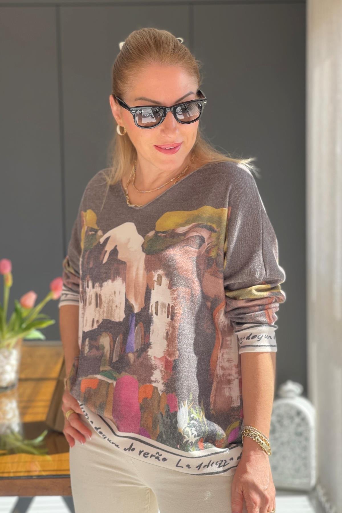 Casablanca Desen Taş Rengi Bluz