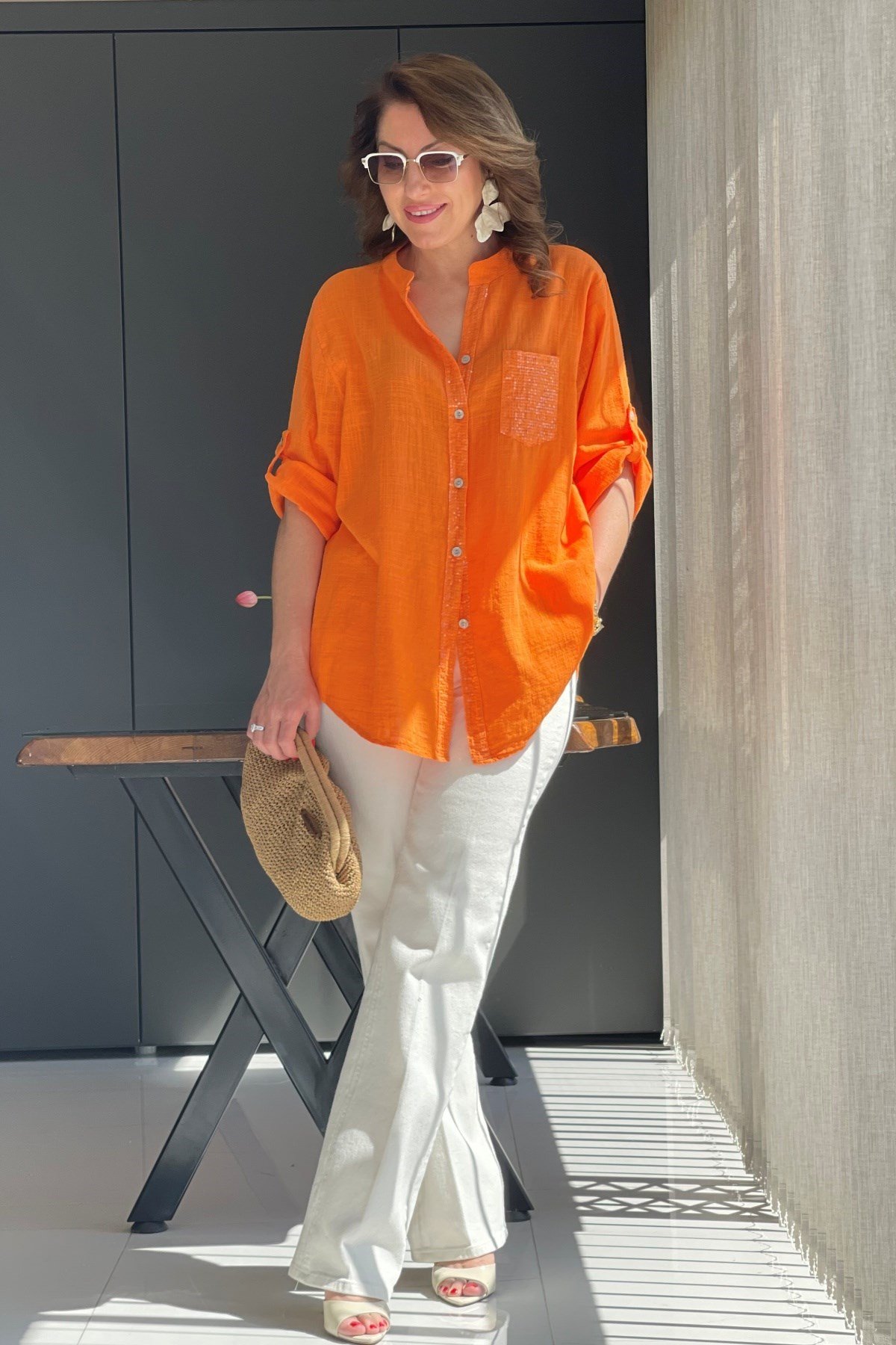 Cep Pul Detay İthal Oranj Gömlek