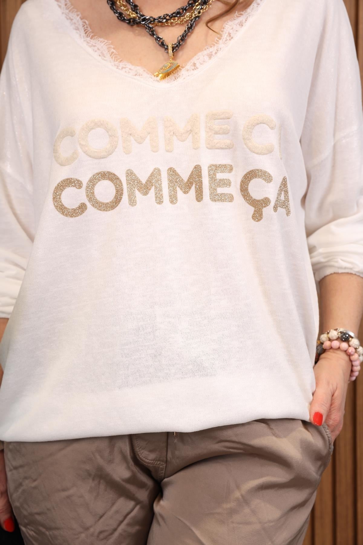 Commeca Yazı Detay İthal Ekru Bluz