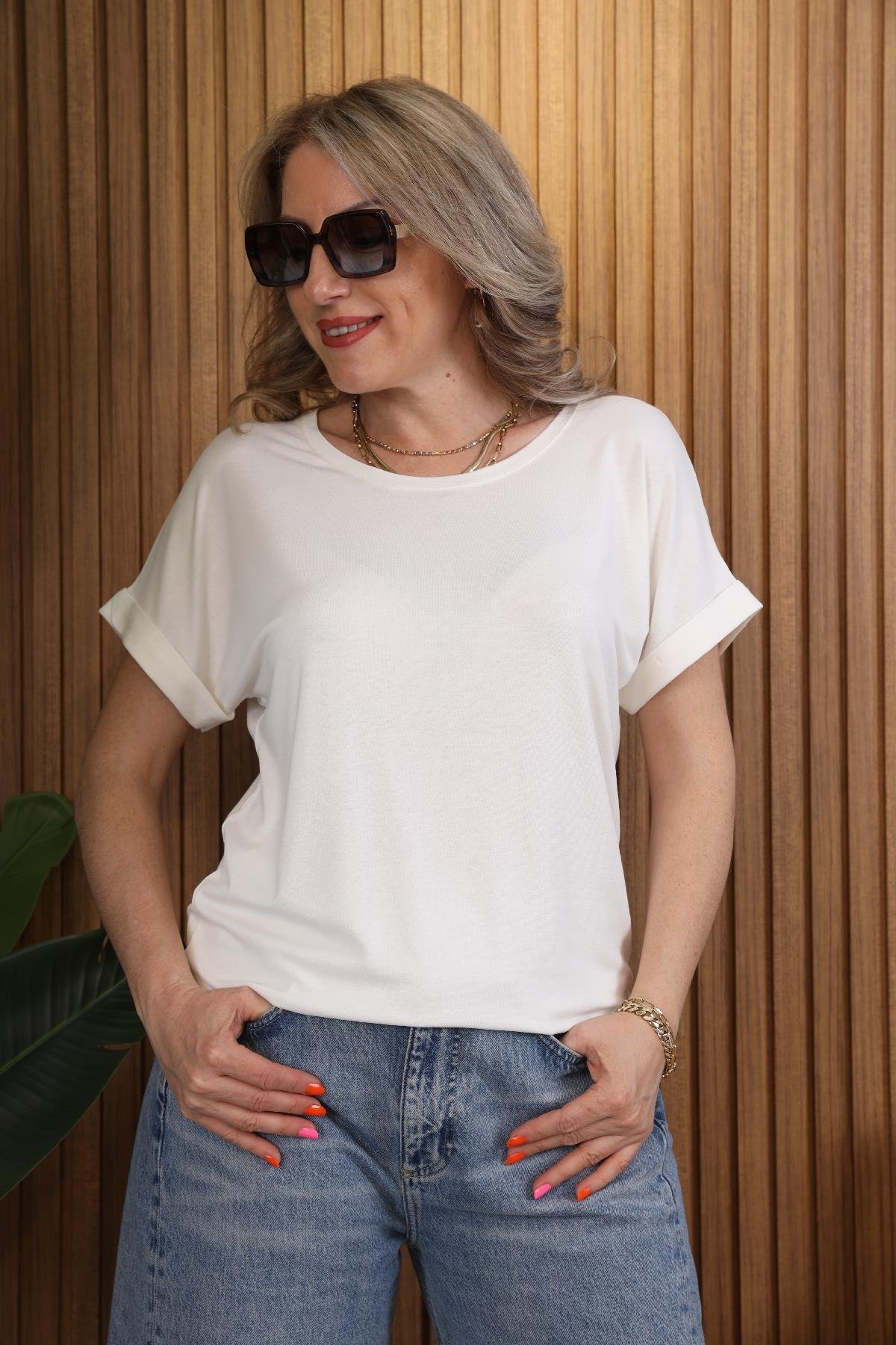 Double Kol Ekru T-shirt