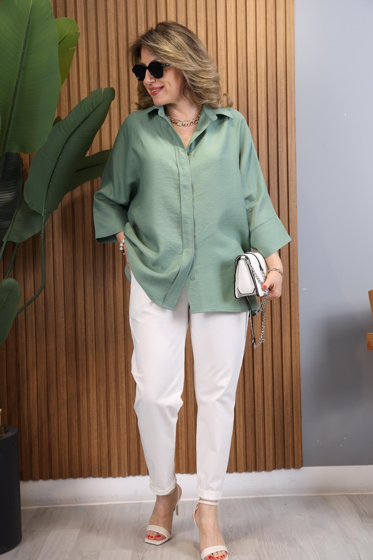 Fakir Kol Oversize Haki Gömlek