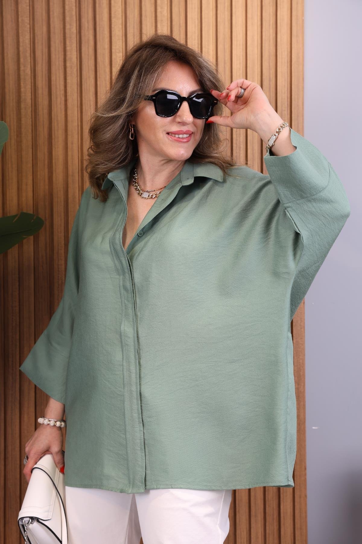 Fakir Kol Oversize Haki Gömlek