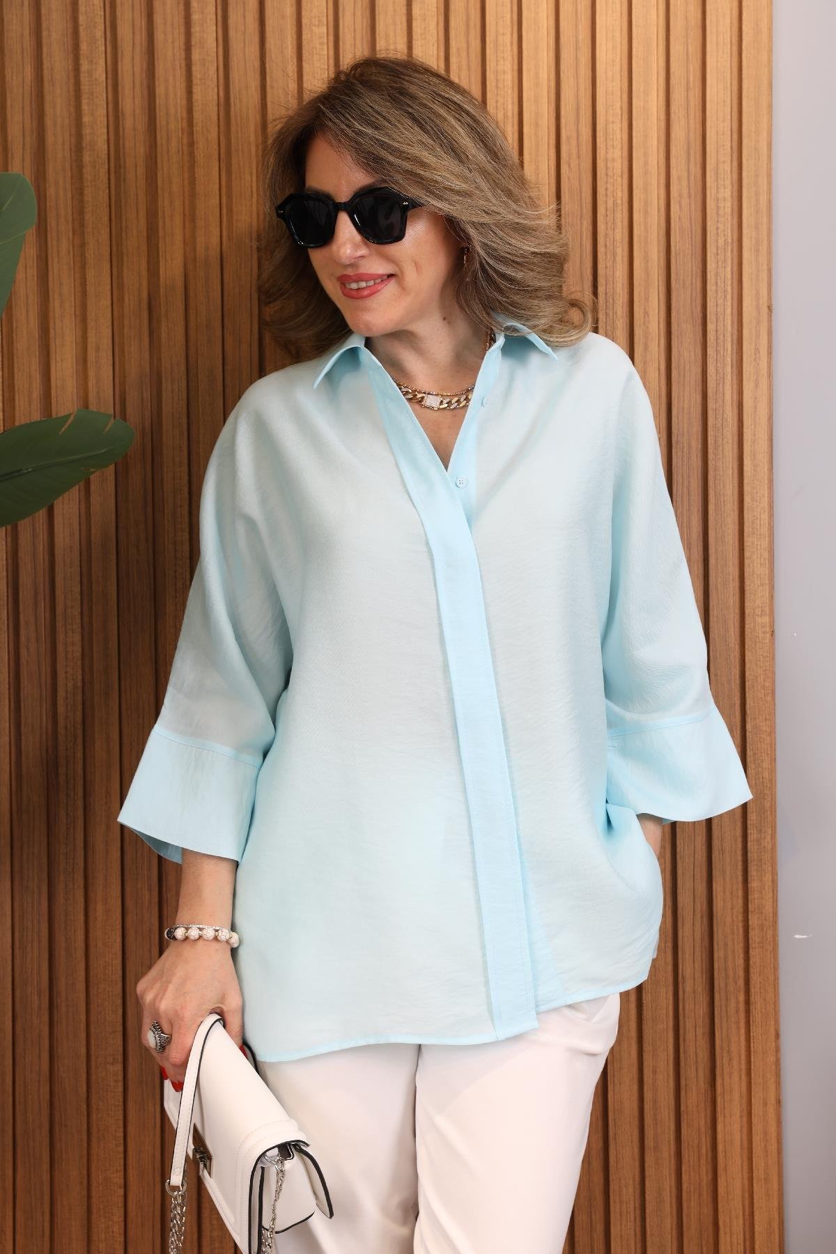 Fakir Kol Oversize Mint Yeşili Gömlek