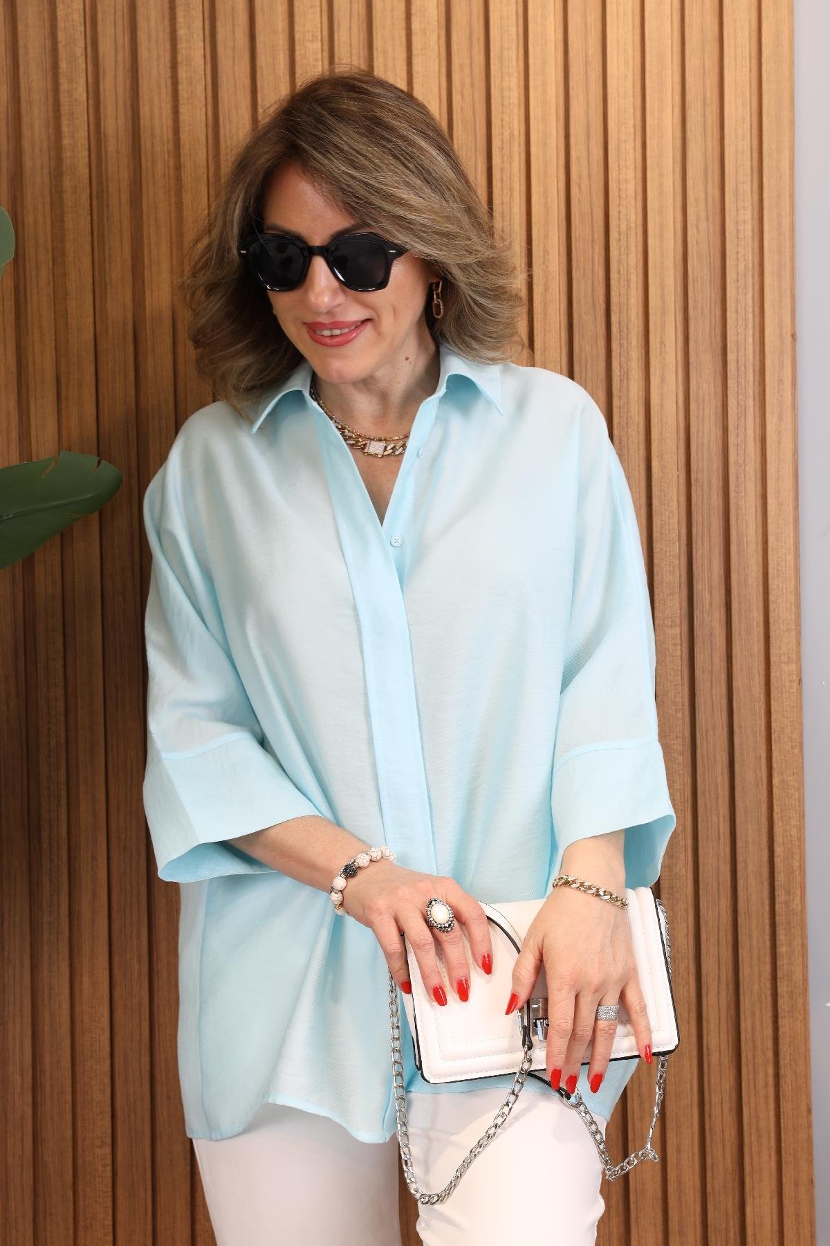 Fakir Kol Oversize Mint Yeşili Gömlek