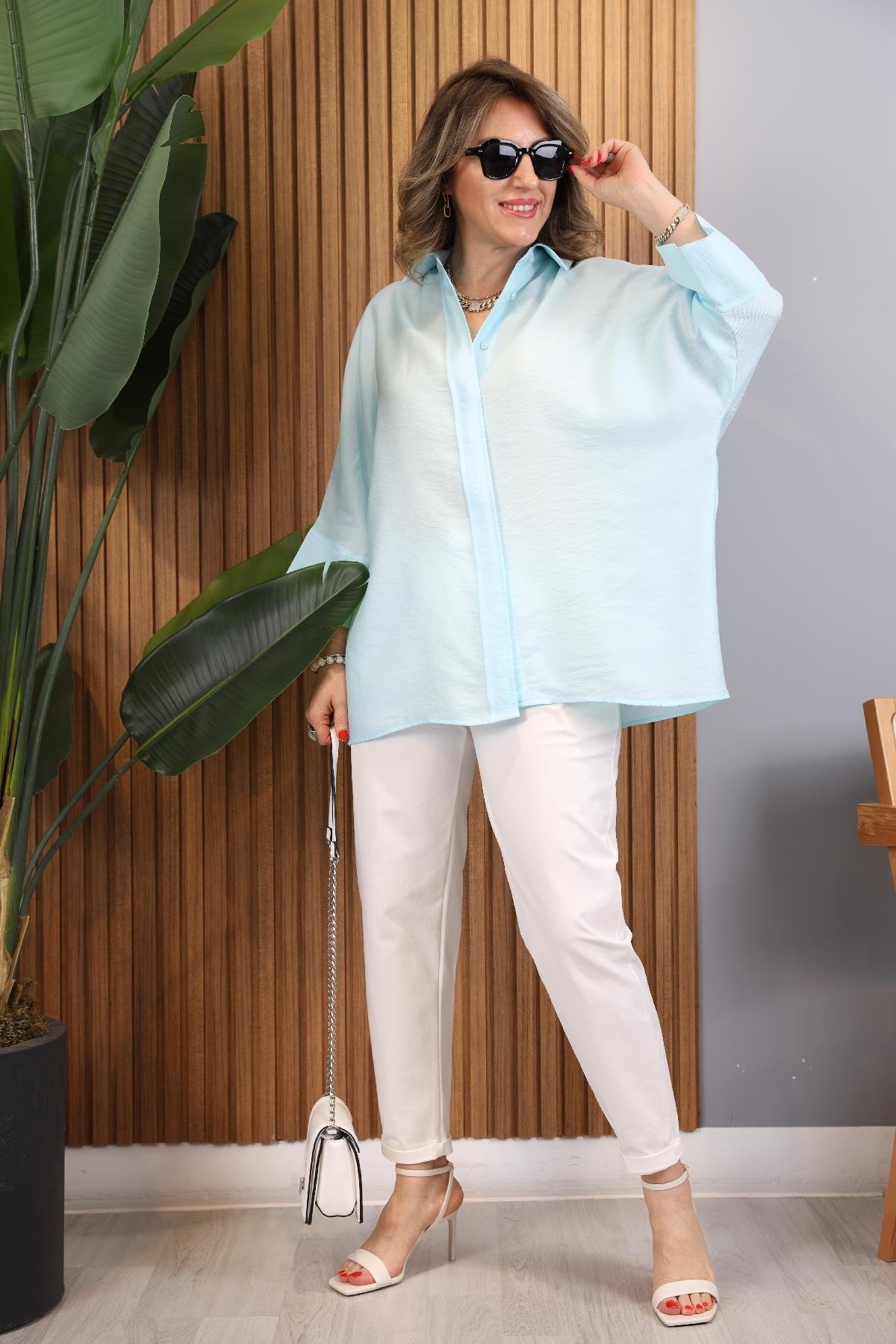 Fakir Kol Oversize Mint Yeşili Gömlek