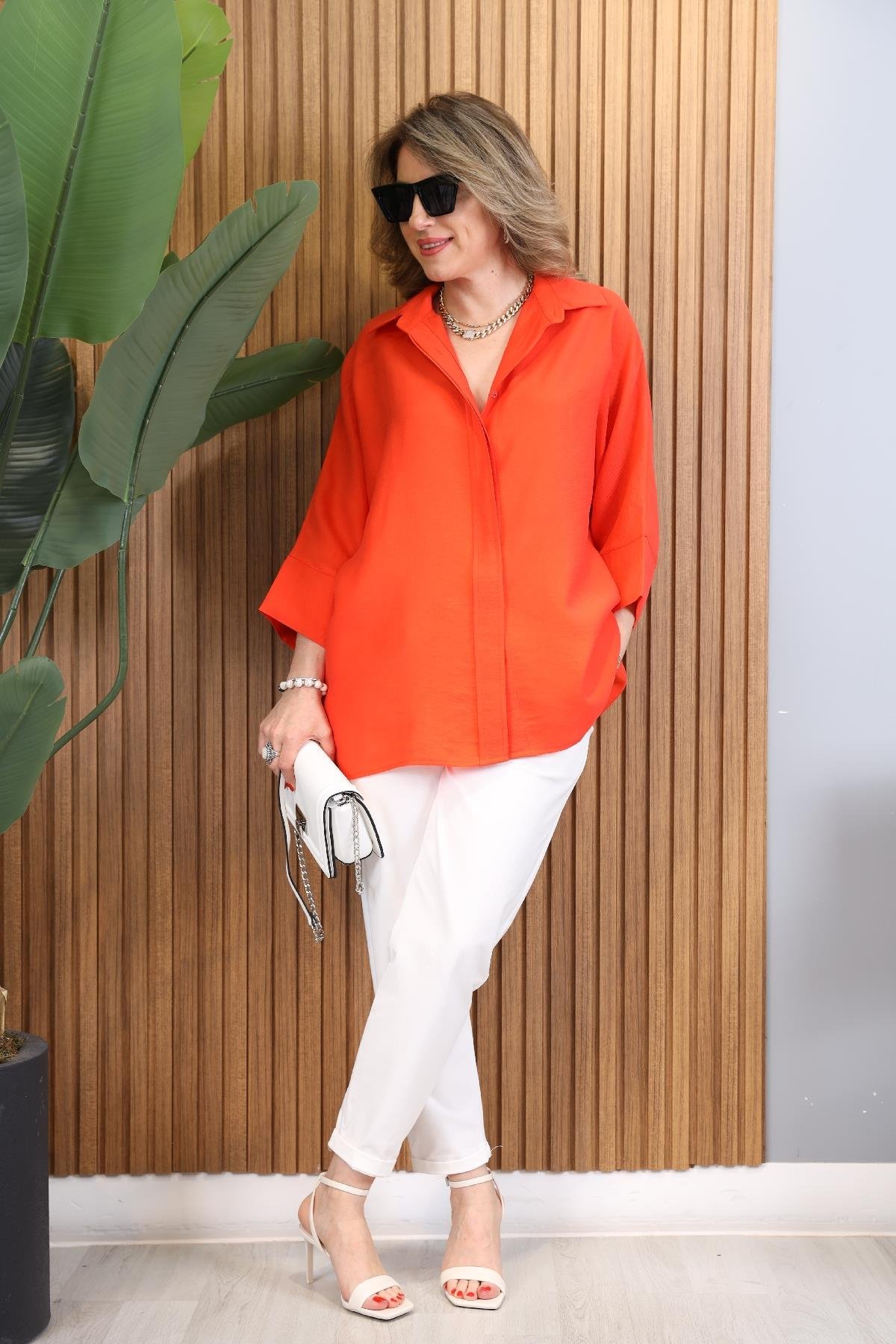 Fakir Kol Oversize Nar Çiçeği Gömlek