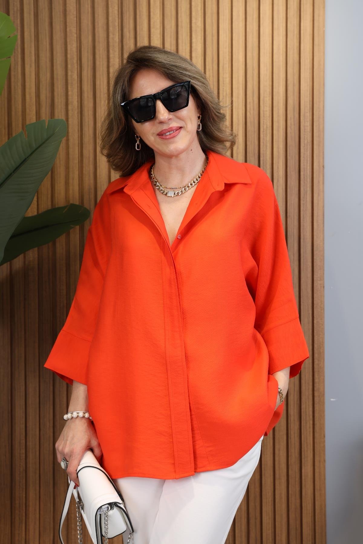Fakir Kol Oversize Nar Çiçeği Gömlek