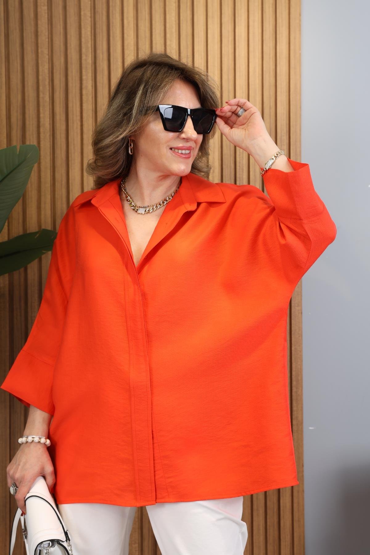 Fakir Kol Oversize Nar Çiçeği Gömlek