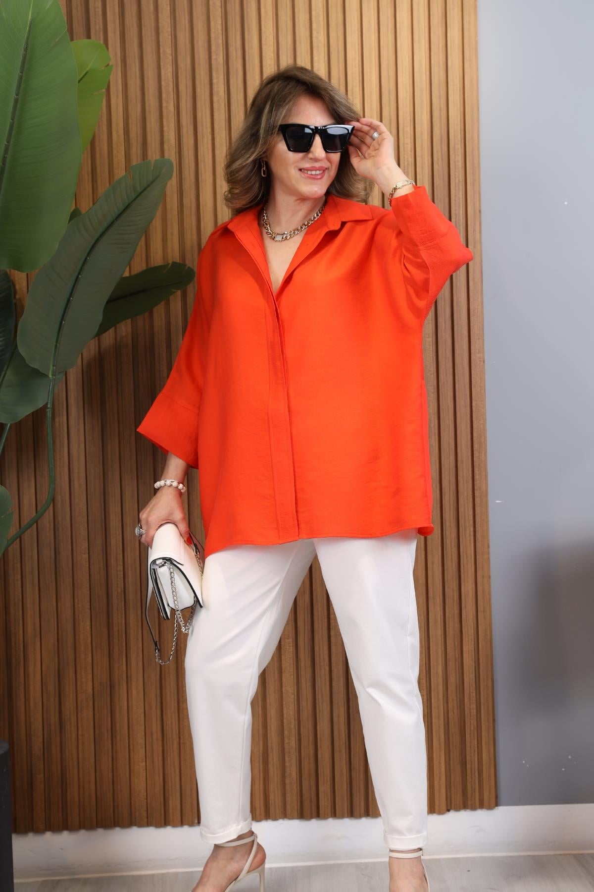 Fakir Kol Oversize Nar Çiçeği Gömlek