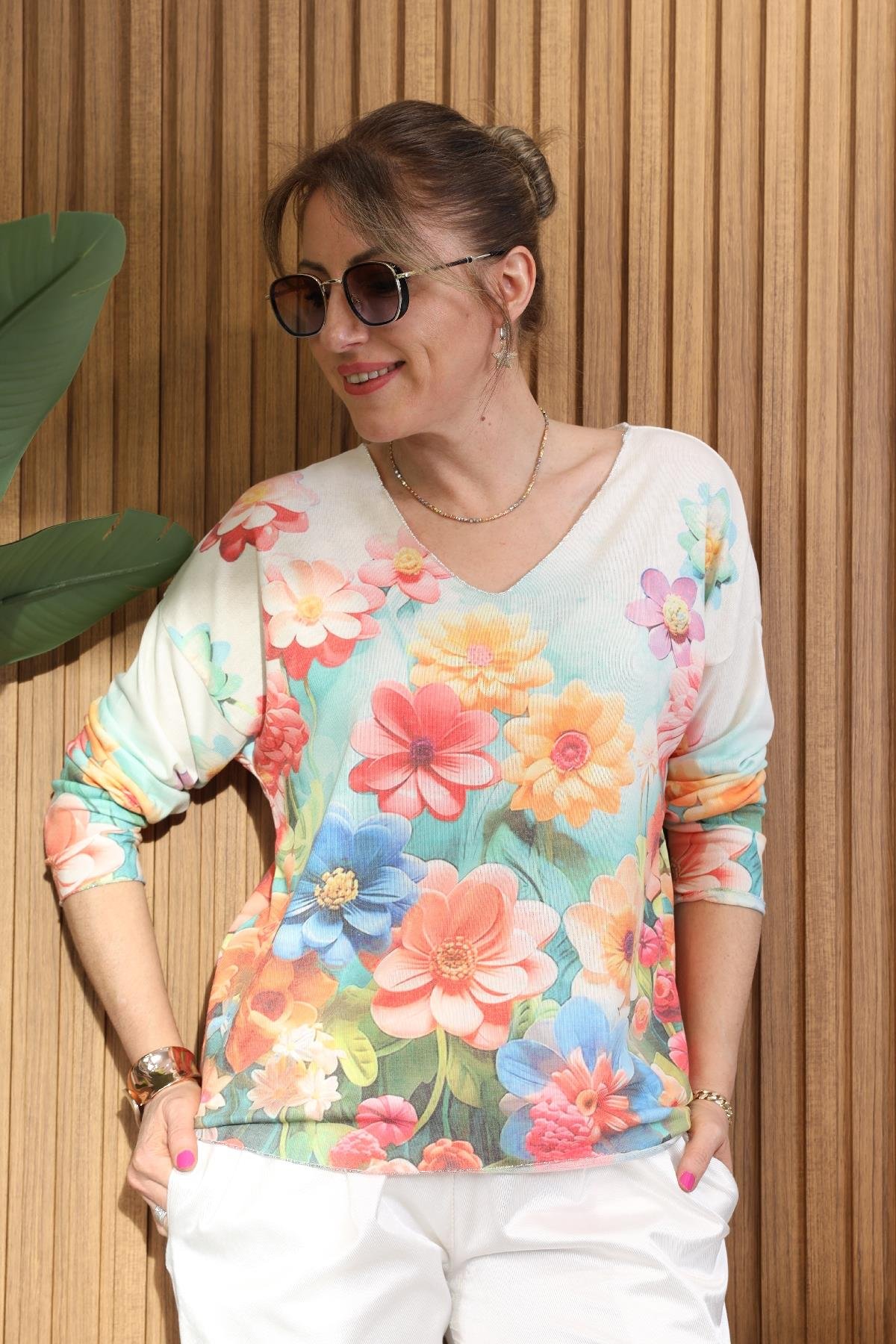 Flora Desen İthal Mint Bluz