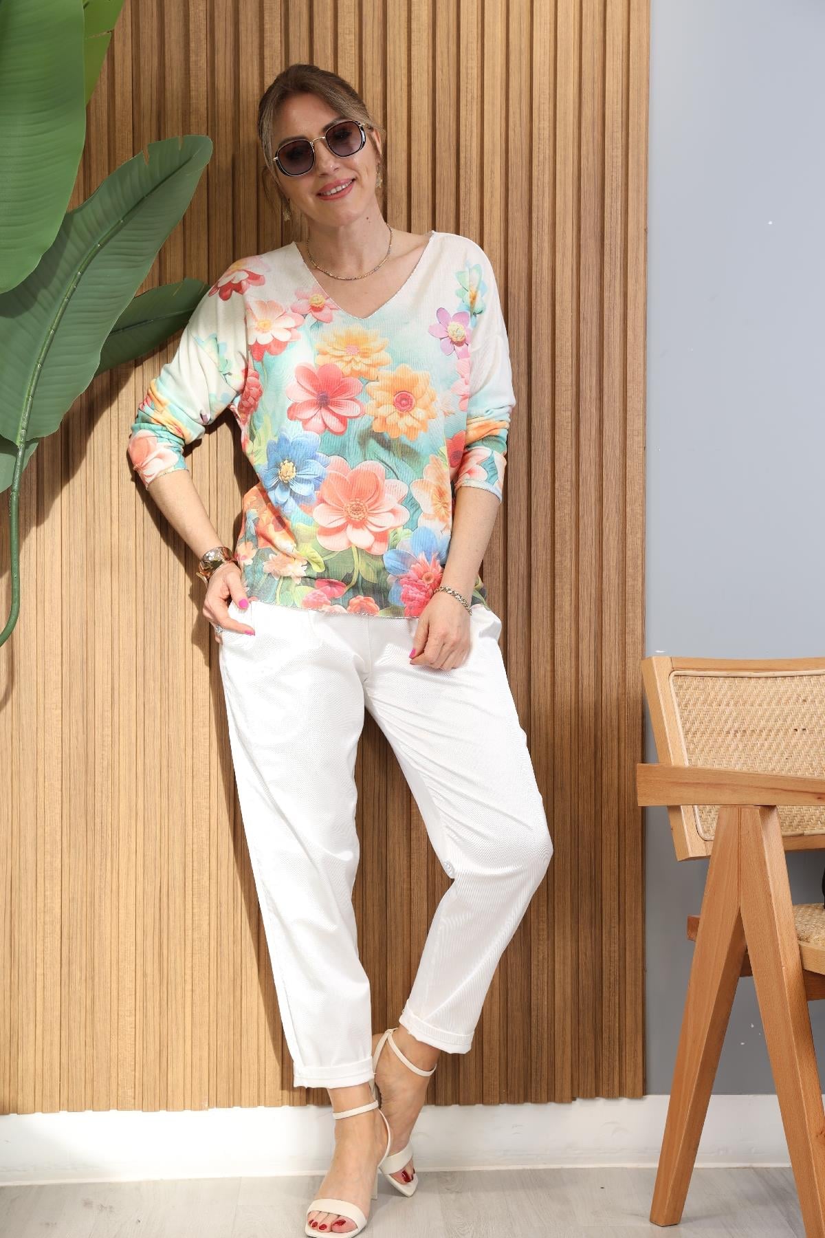 Flora Desen İthal Mint Bluz