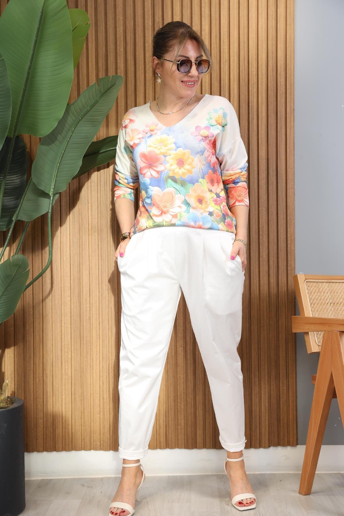 Flora Desen İthal Saks Mavi Bluz