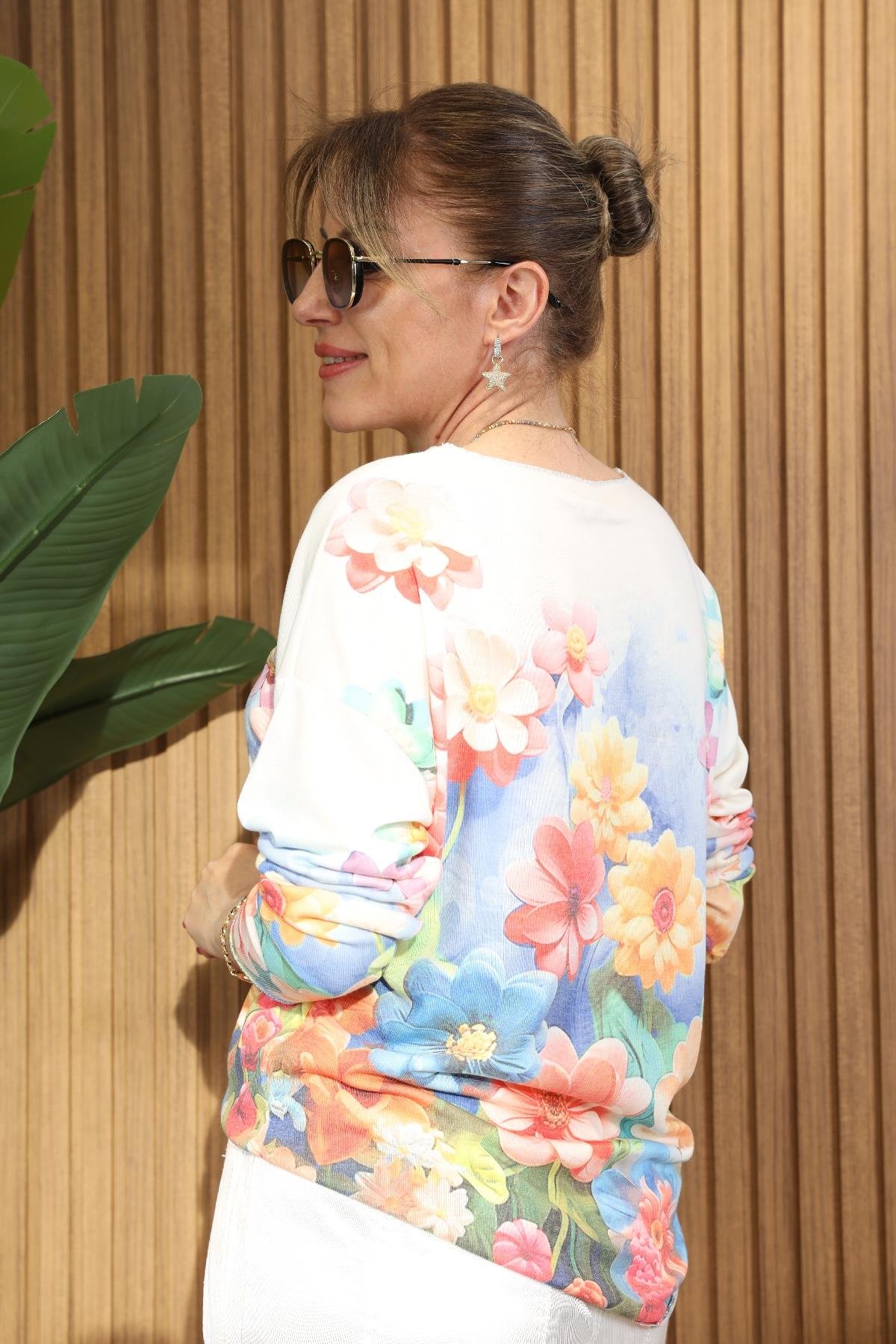 Flora Desen İthal Saks Mavi Bluz