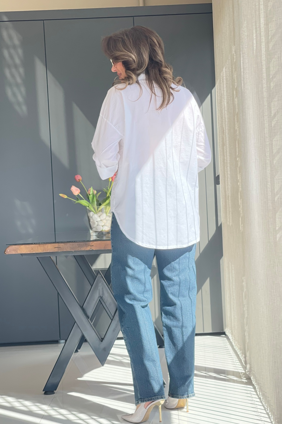 Floral Desen Beyaz Gömlek