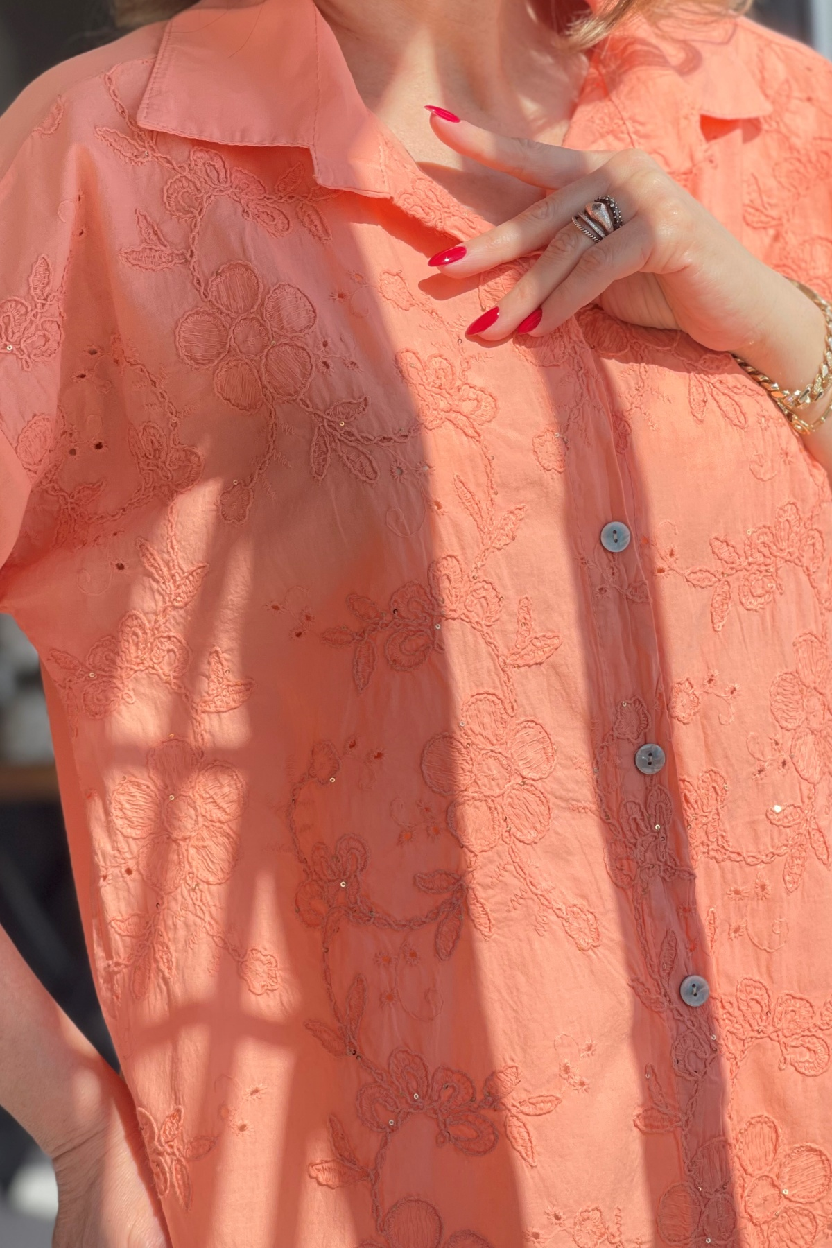 Floral Desen Orange Gömlek