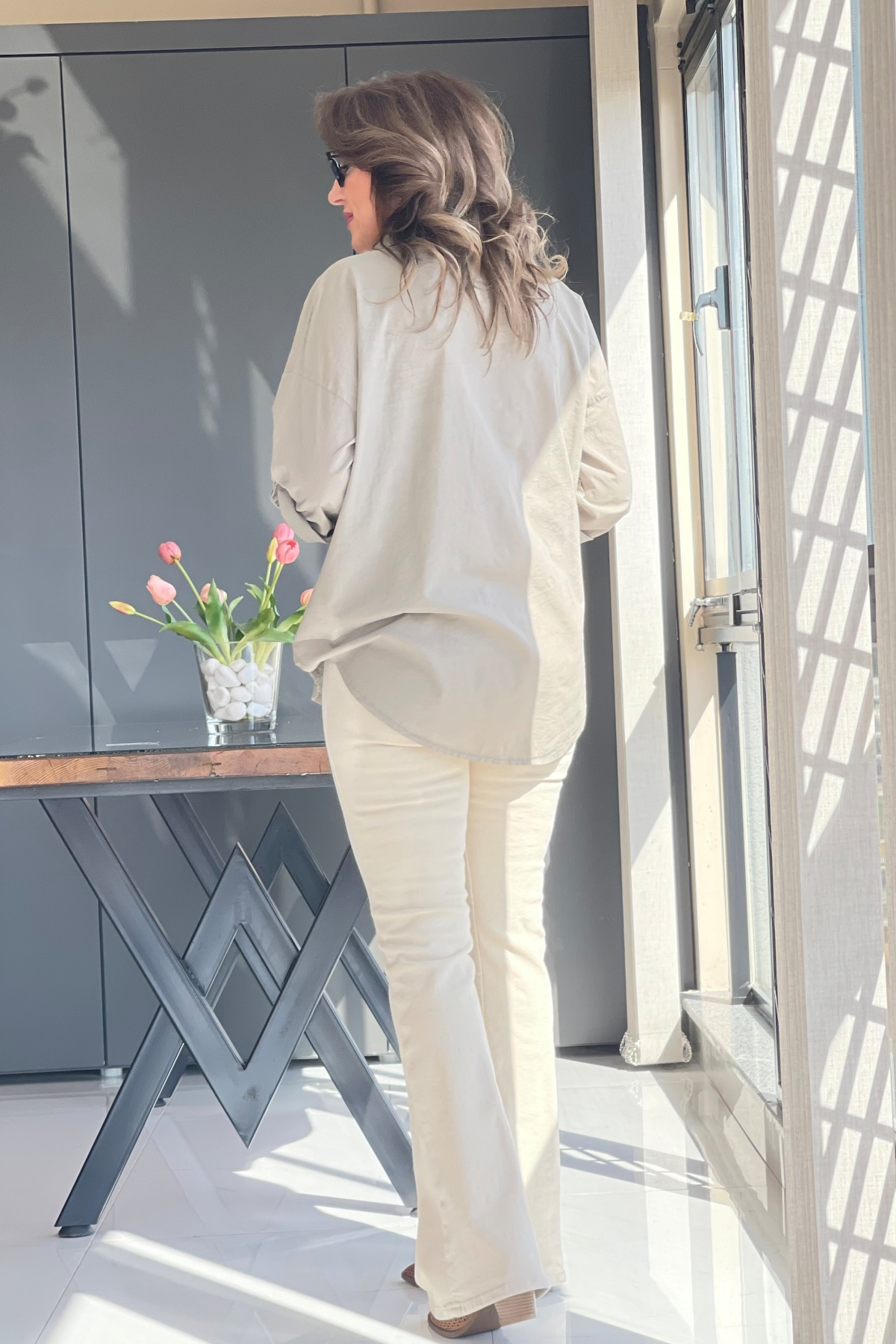 Floral Desen Taş Rengi Gömlek