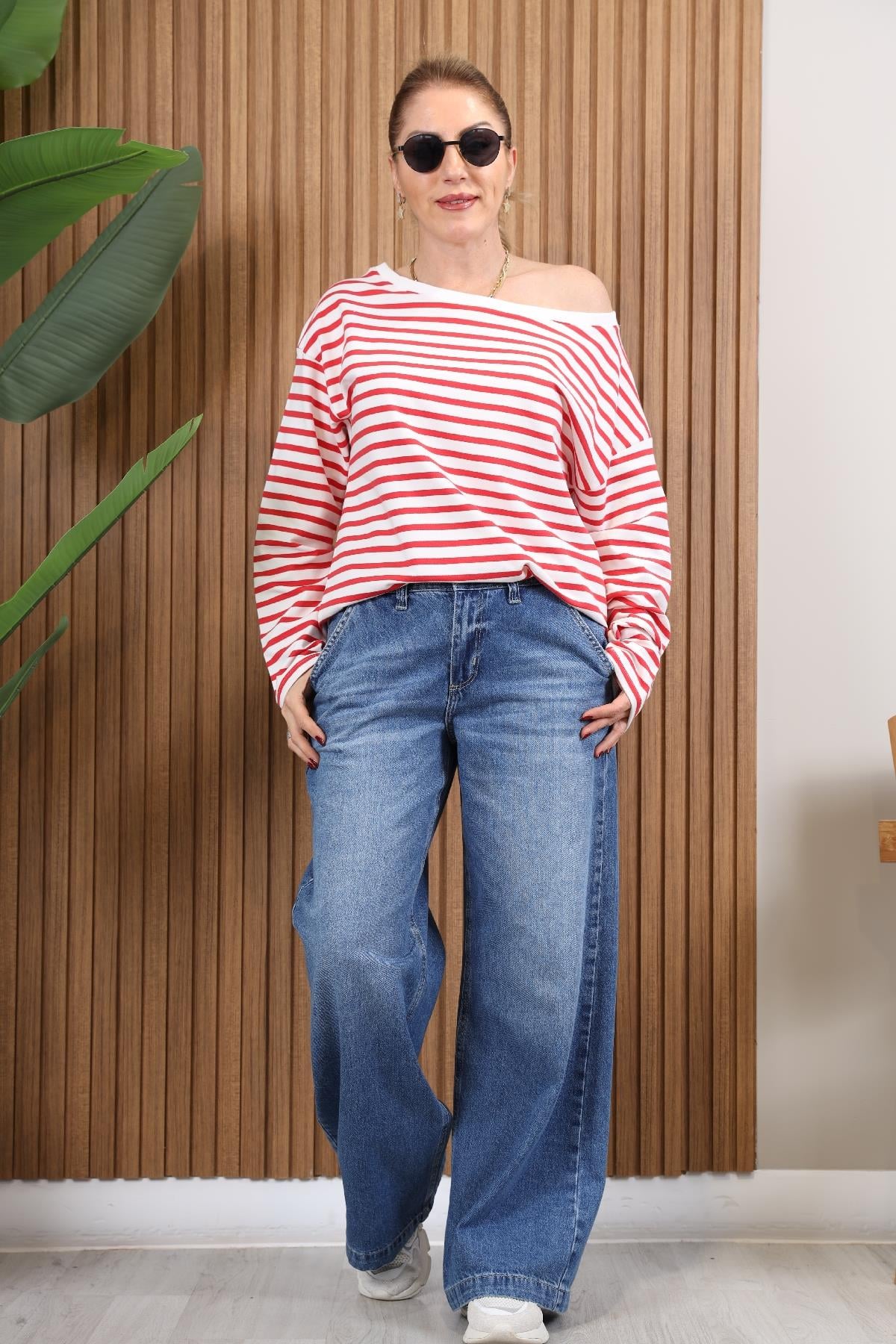 G.A Kırmızı Çizgi Oversize Sweat