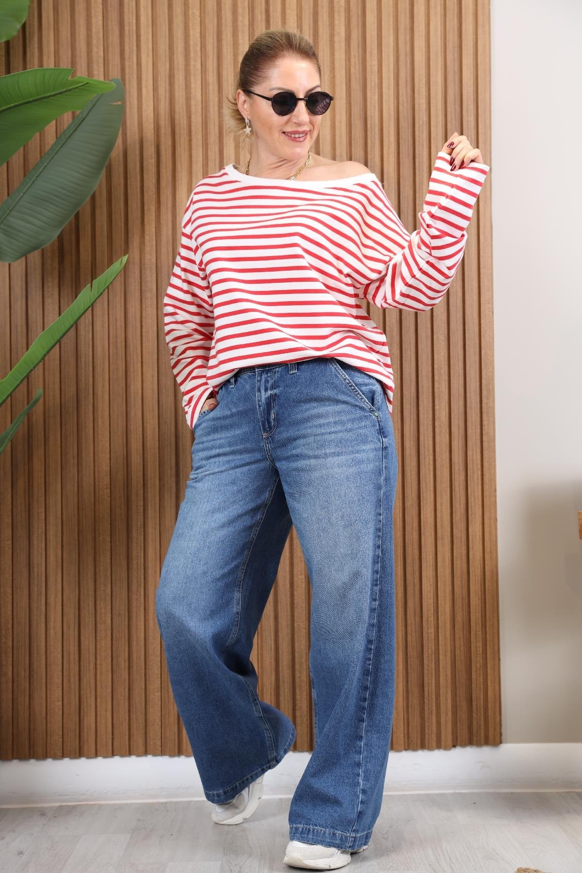 G.A Kırmızı Çizgi Oversize Sweat