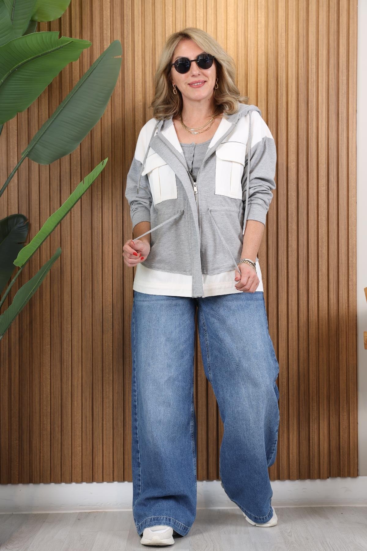 Gabardin Cep Detay Sweat Ceket