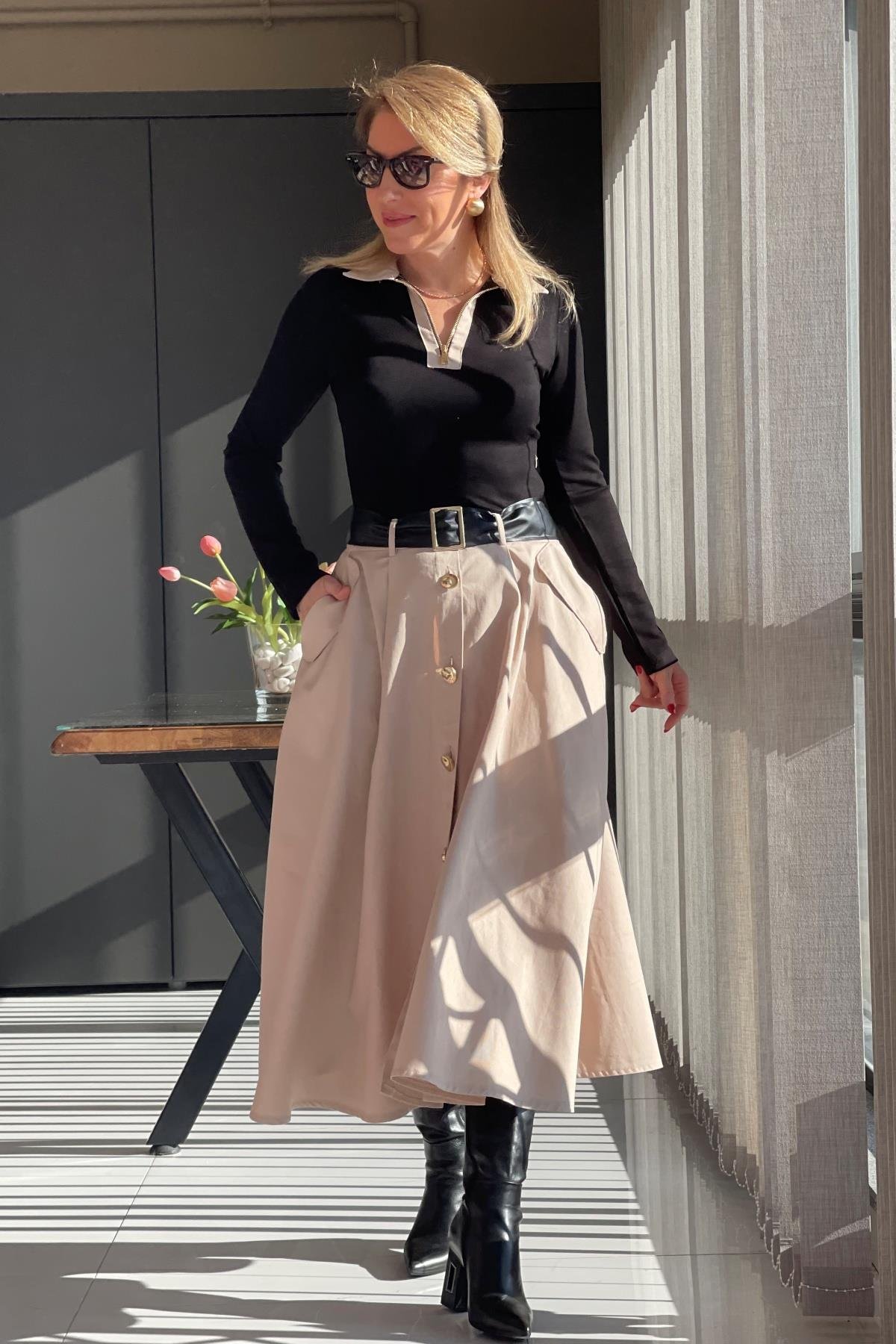 Gabardin Etek Detay Elbise