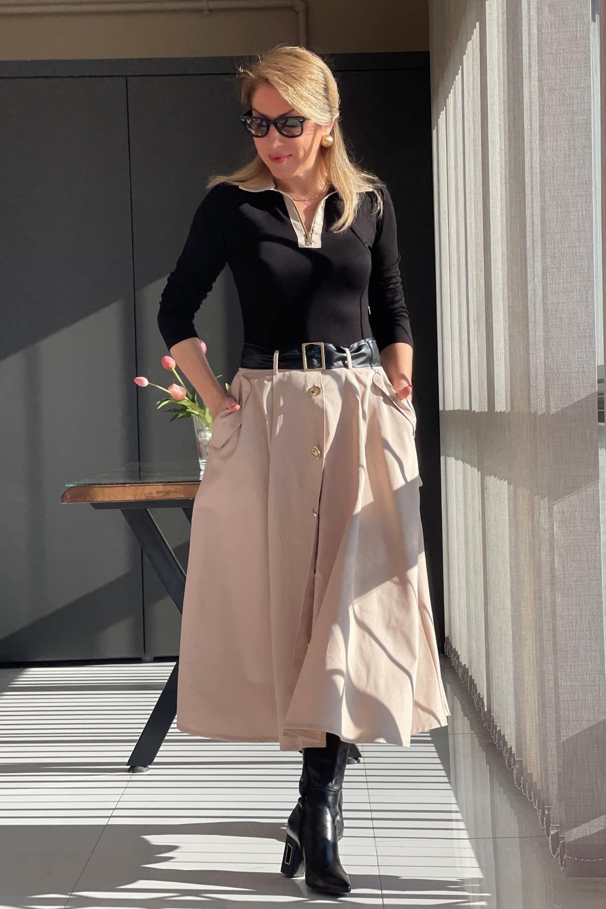 Gabardin Etek Detay Elbise