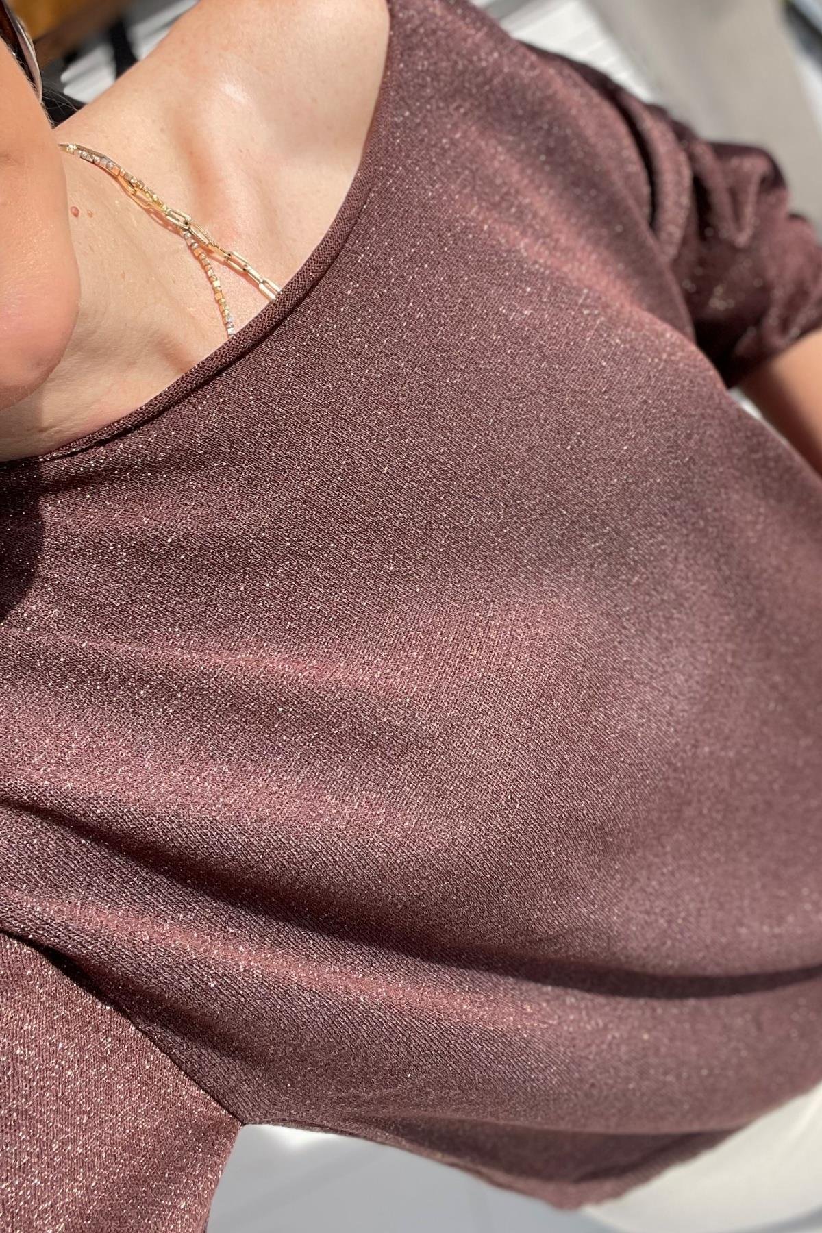 Gold Sim Detay Kahve Bluz