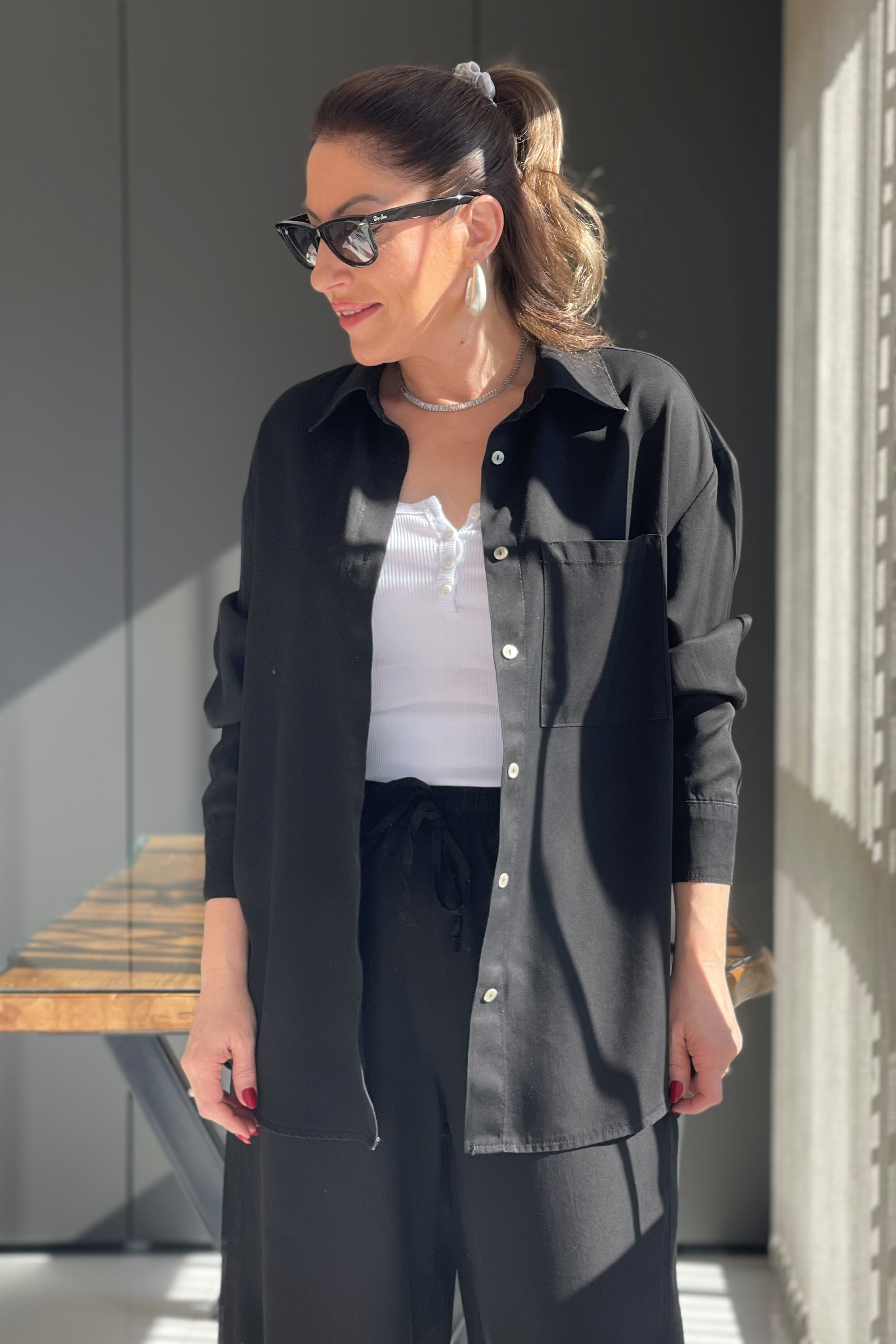 Gömlek Pantolon Denim Siyah Takım