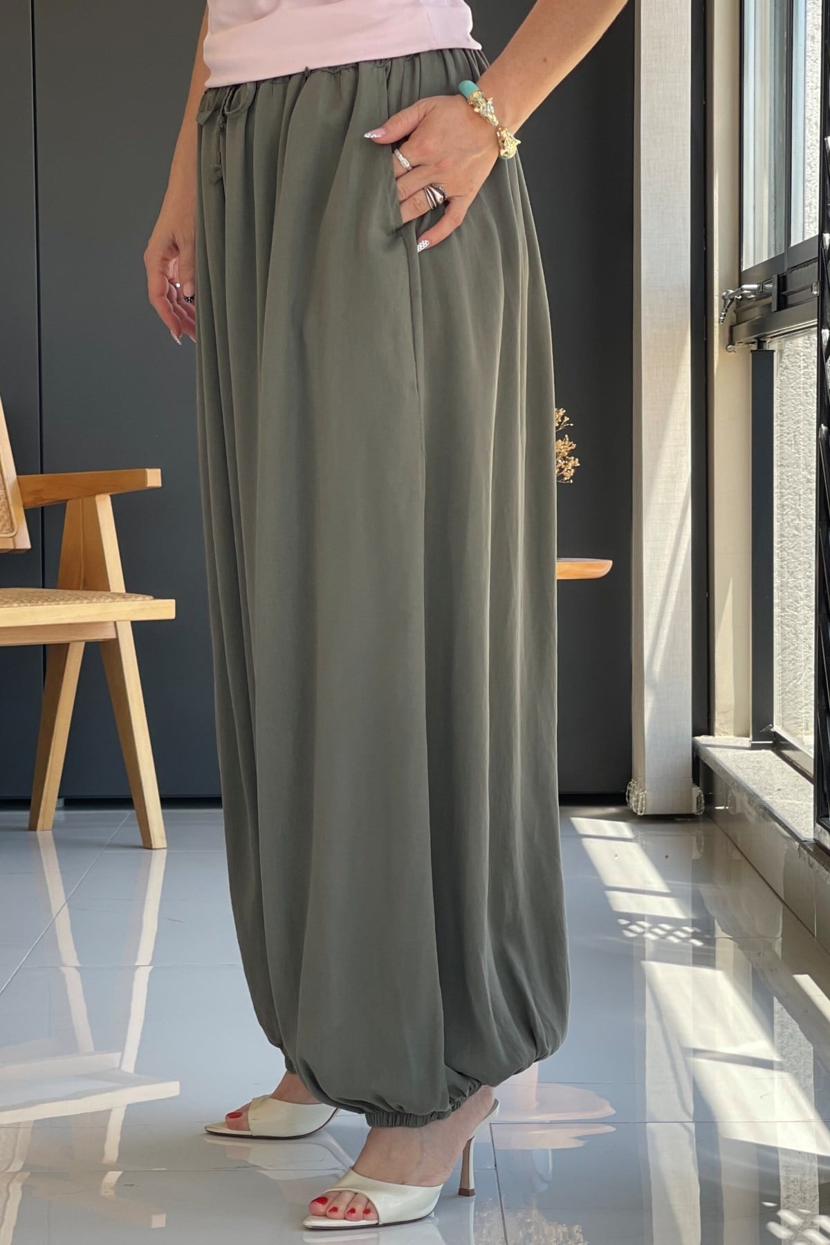 Haki Şalvar Model İthal Pantolon