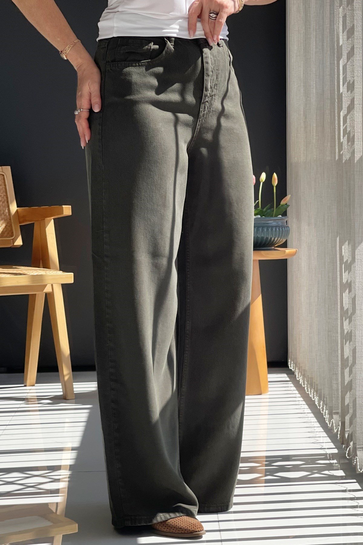 Haki Tencel Palazzo Pantolon