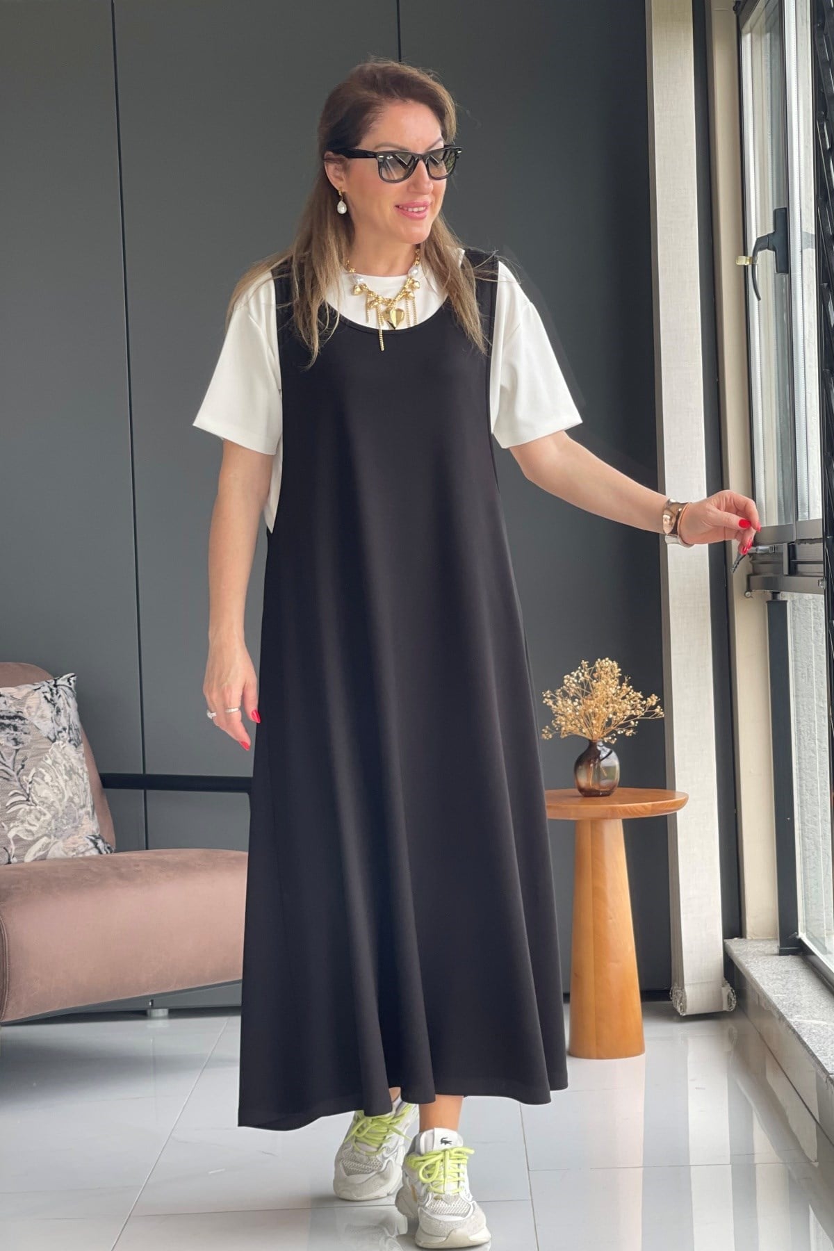 İki Parça Basic Siyah Elbise