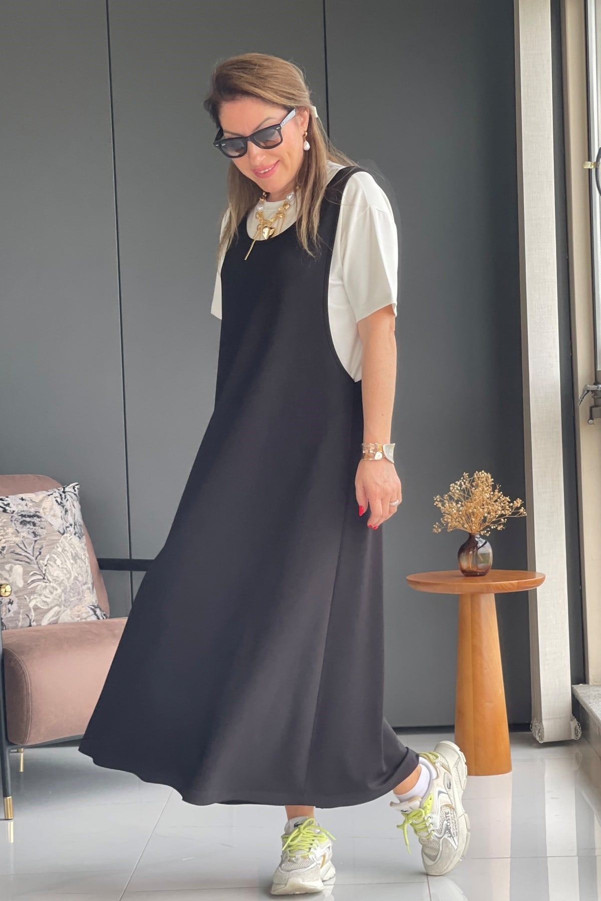 İki Parça Basic Siyah Elbise