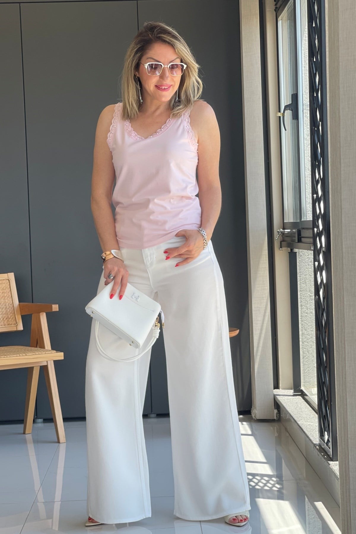 İnci Detay Pembe Bluz
