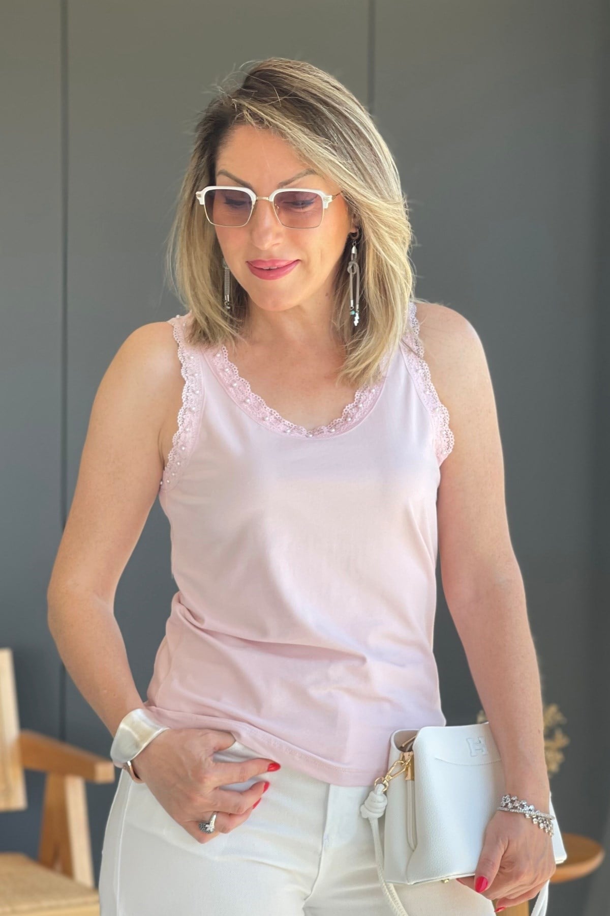 İnci Detay Pembe Bluz