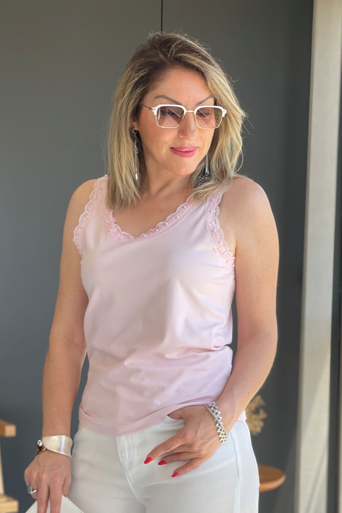 İnci Detay Pembe Bluz