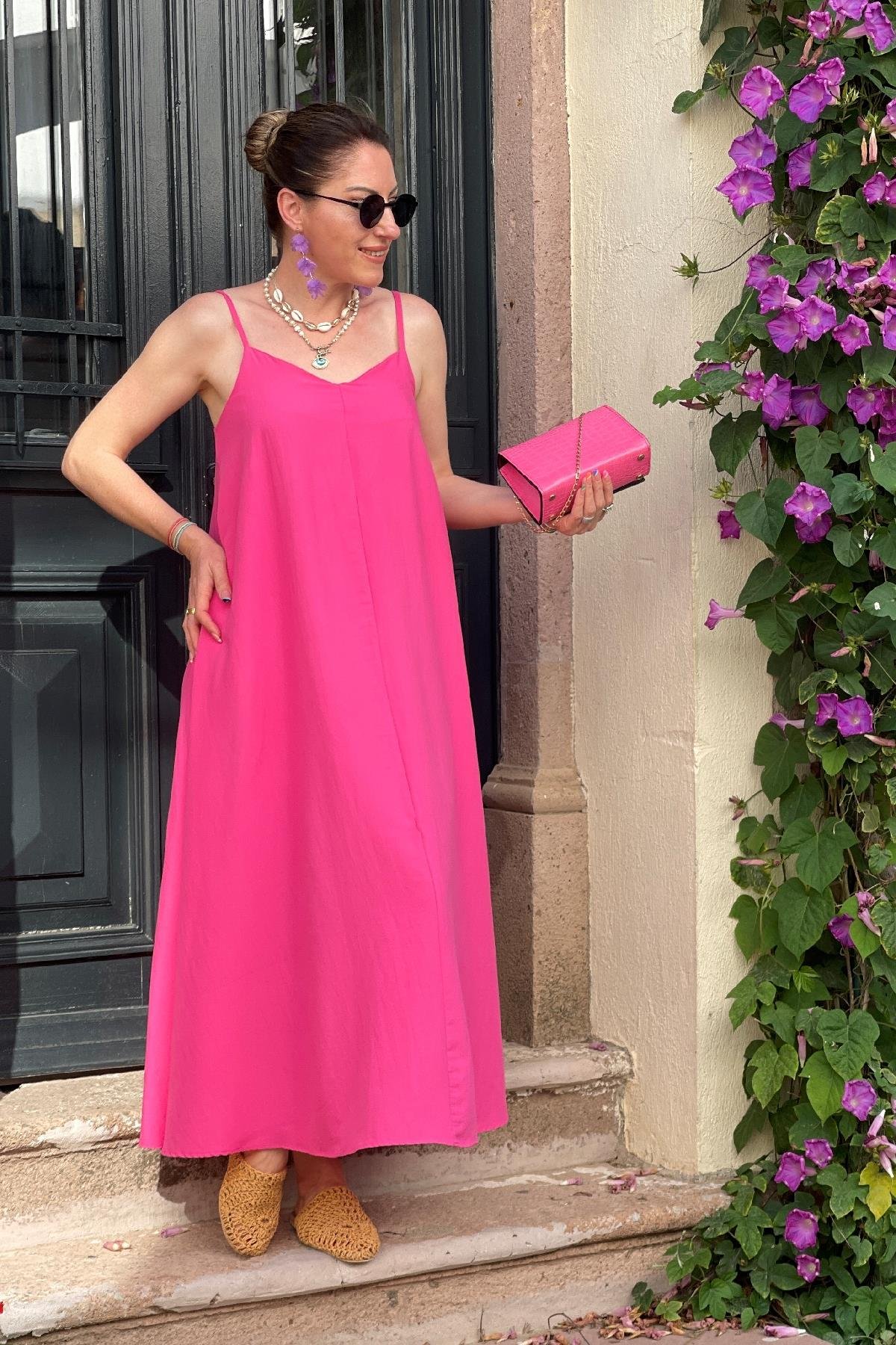 İp Askı Pembe Elbise