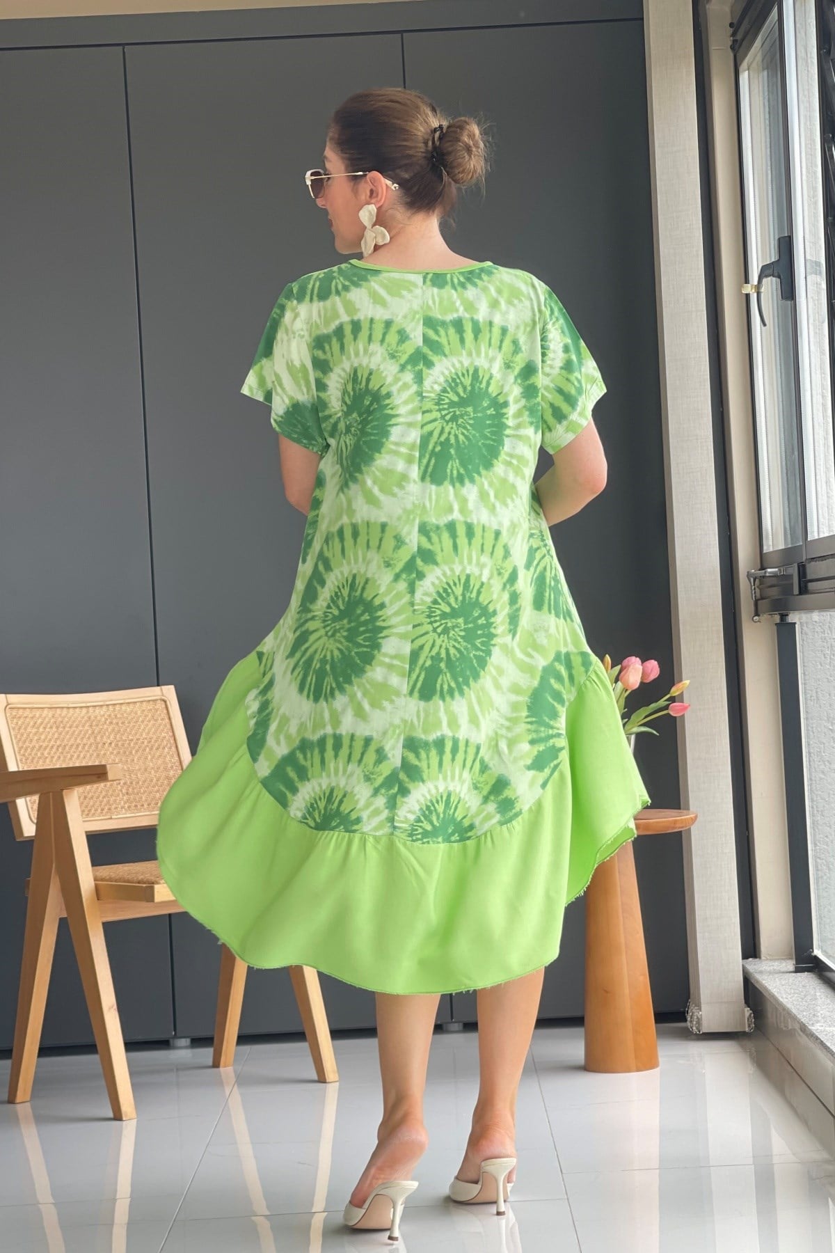 İthal Batik Desen Yeşil Elbise