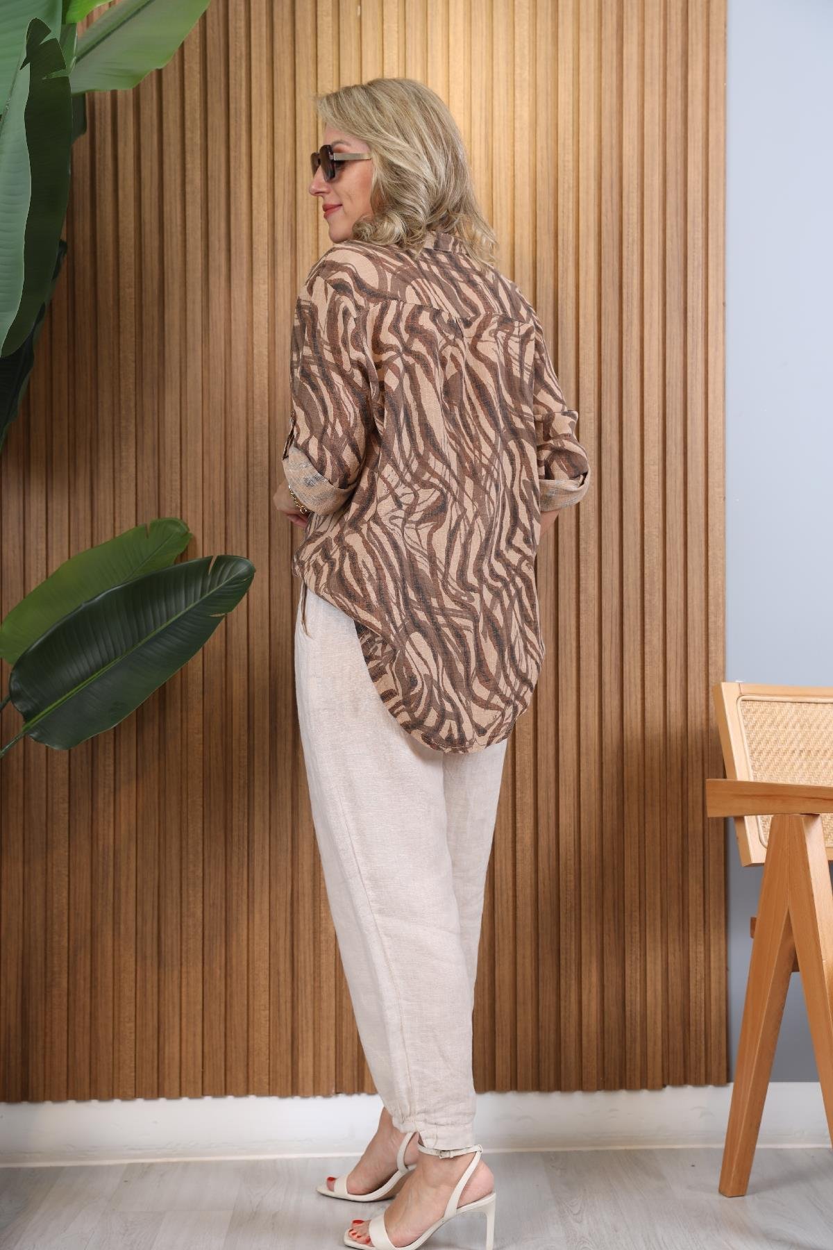 İthal Batik Zebra Desen Cappuccıno Gömlek