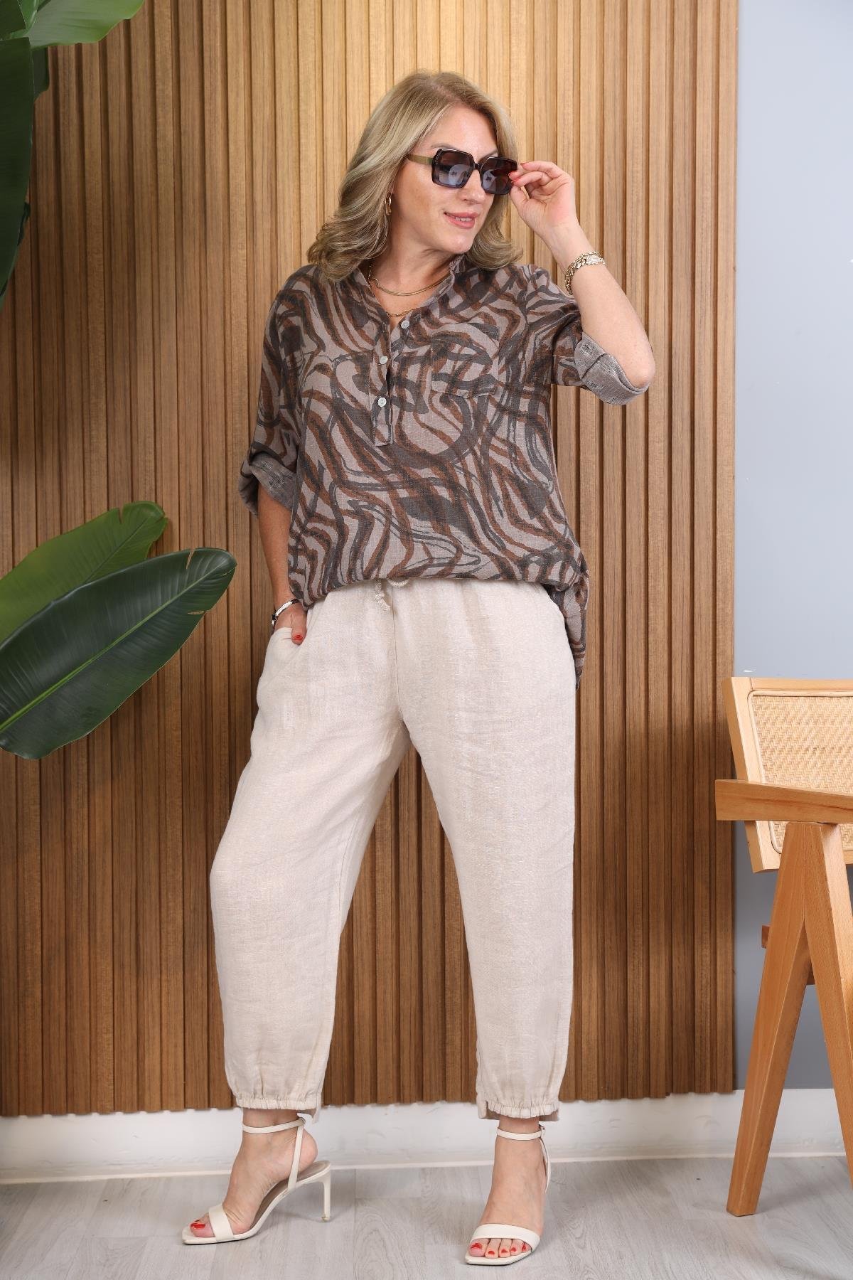 İthal Batik Zebra Desen Vizon Gömlek
