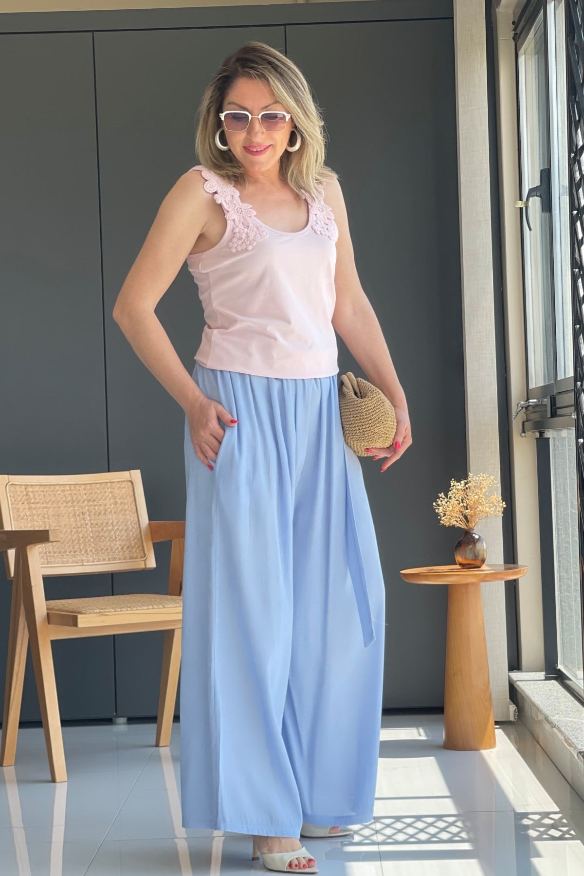 İthal Bebe Mavi Palazzo Pantolon