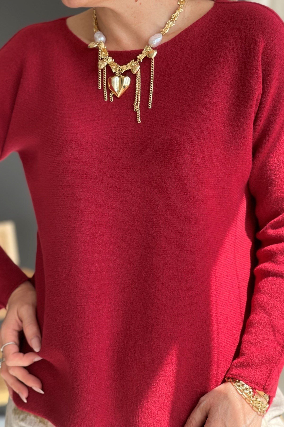 İthal Bisiklet Yaka Bordo Kazak