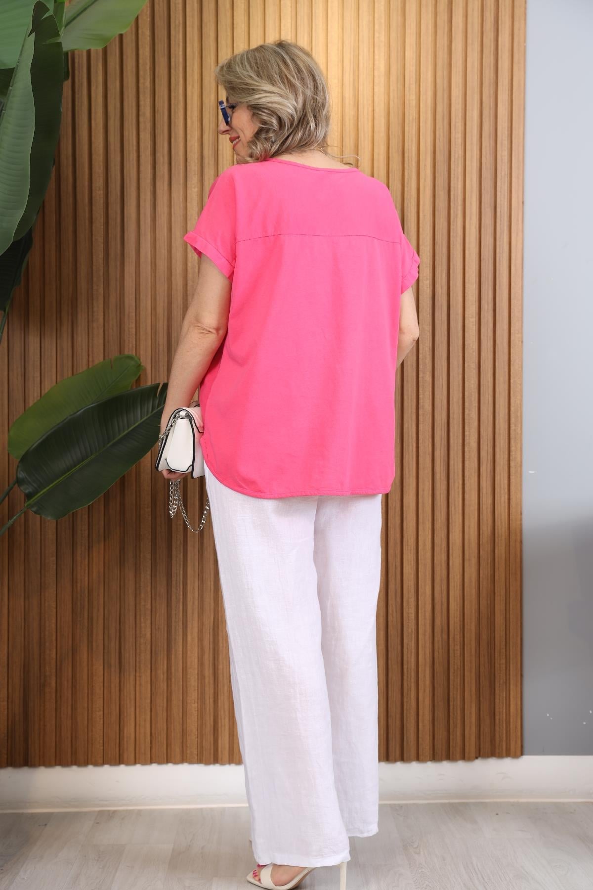 İthal Cep Çapa Desen Fuşya T-Shirt