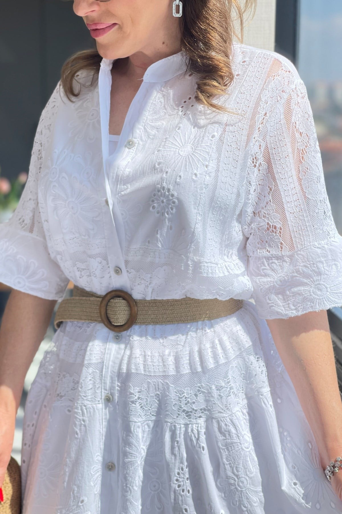 İthal Dantelli Beyaz Elbise