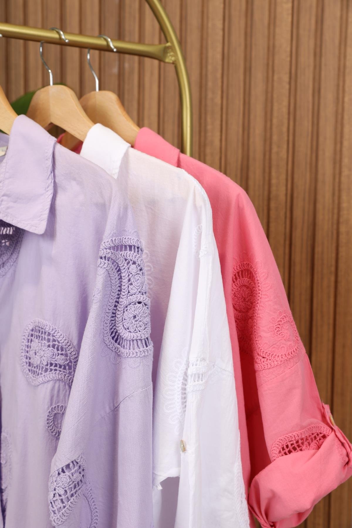 İthal Delik İş Pembe Gömlek