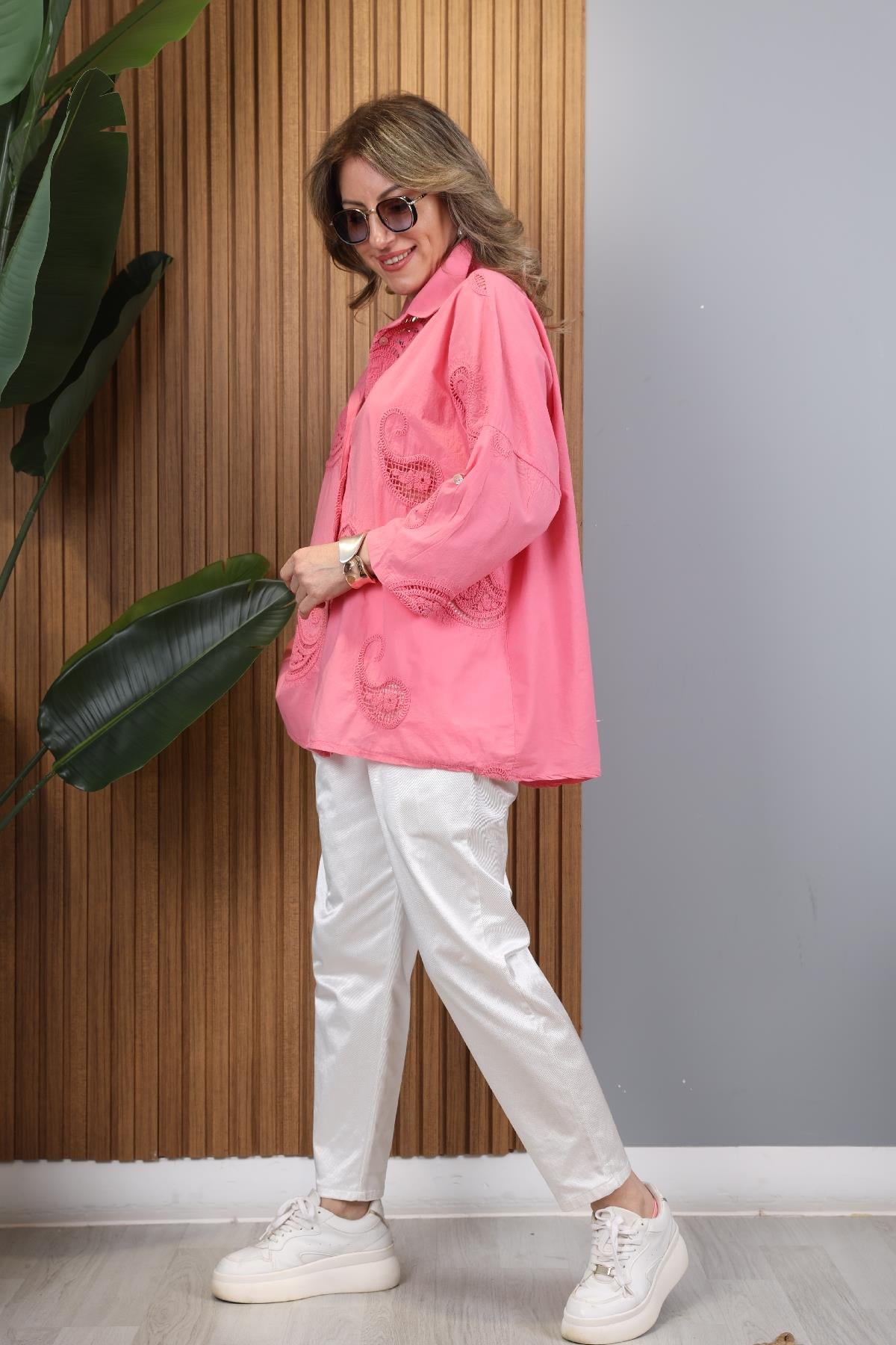 İthal Delik İş Pembe Gömlek