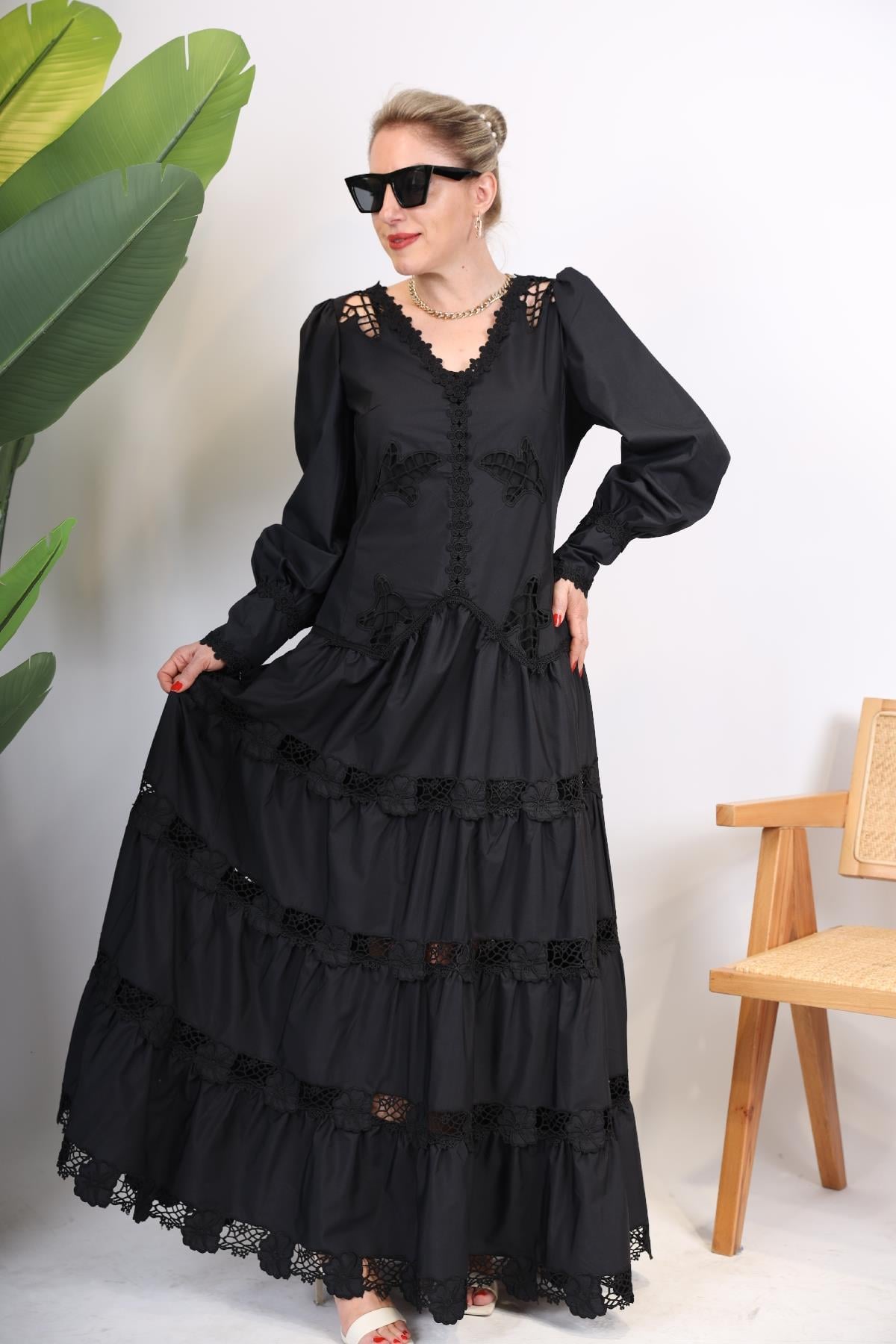 İthal French Style Siyah Elbise
