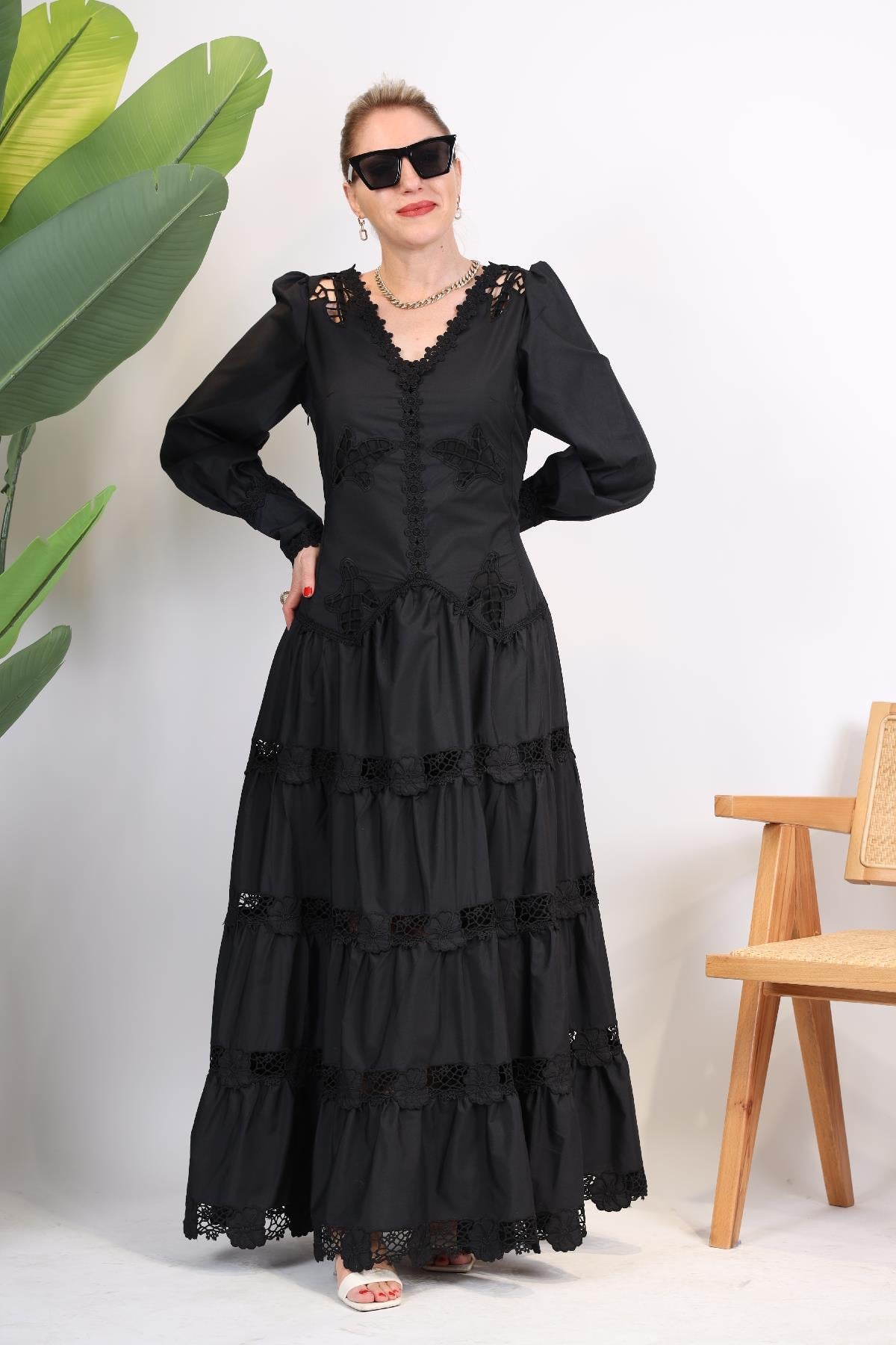 İthal French Style Siyah Elbise