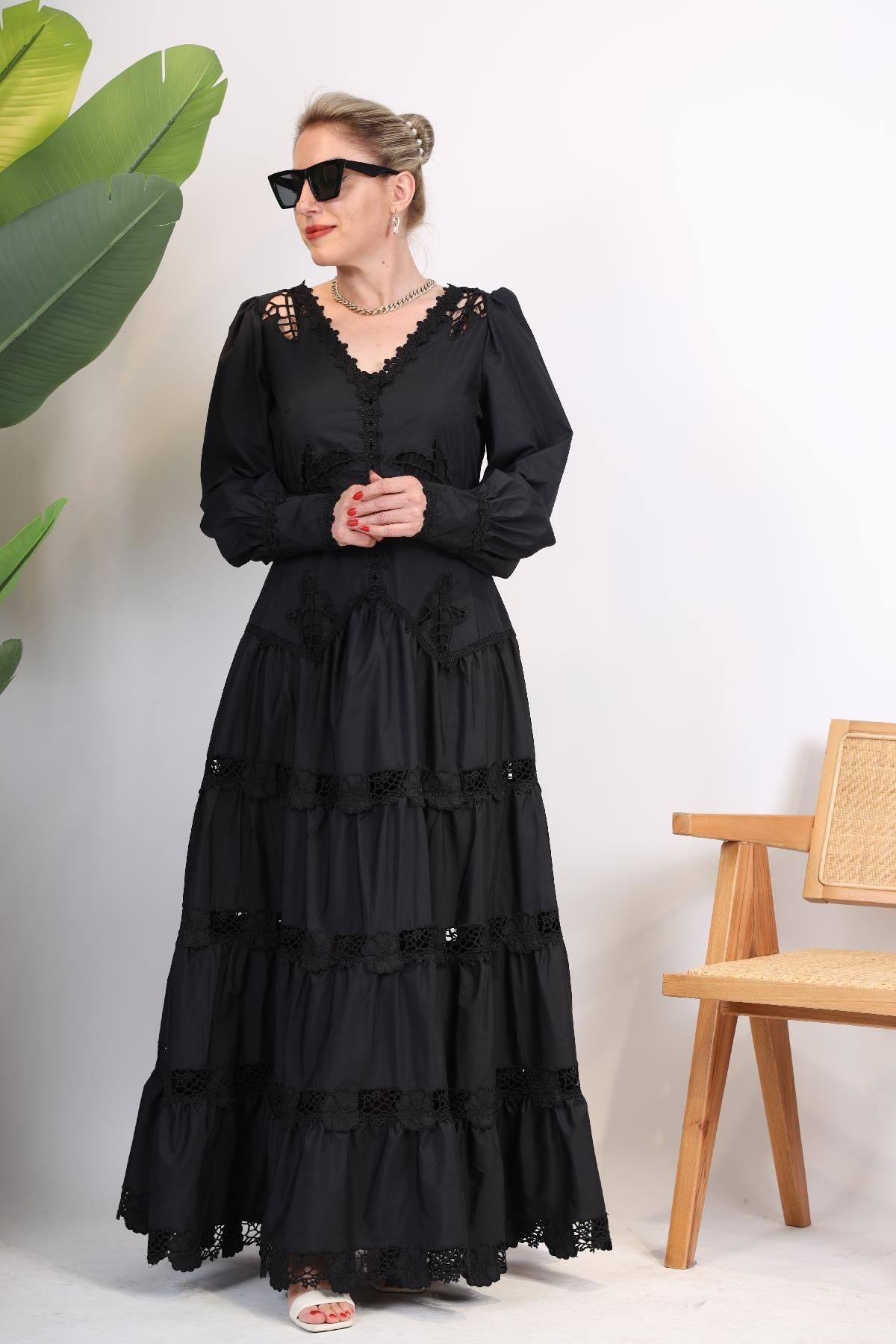 İthal French Style Siyah Elbise