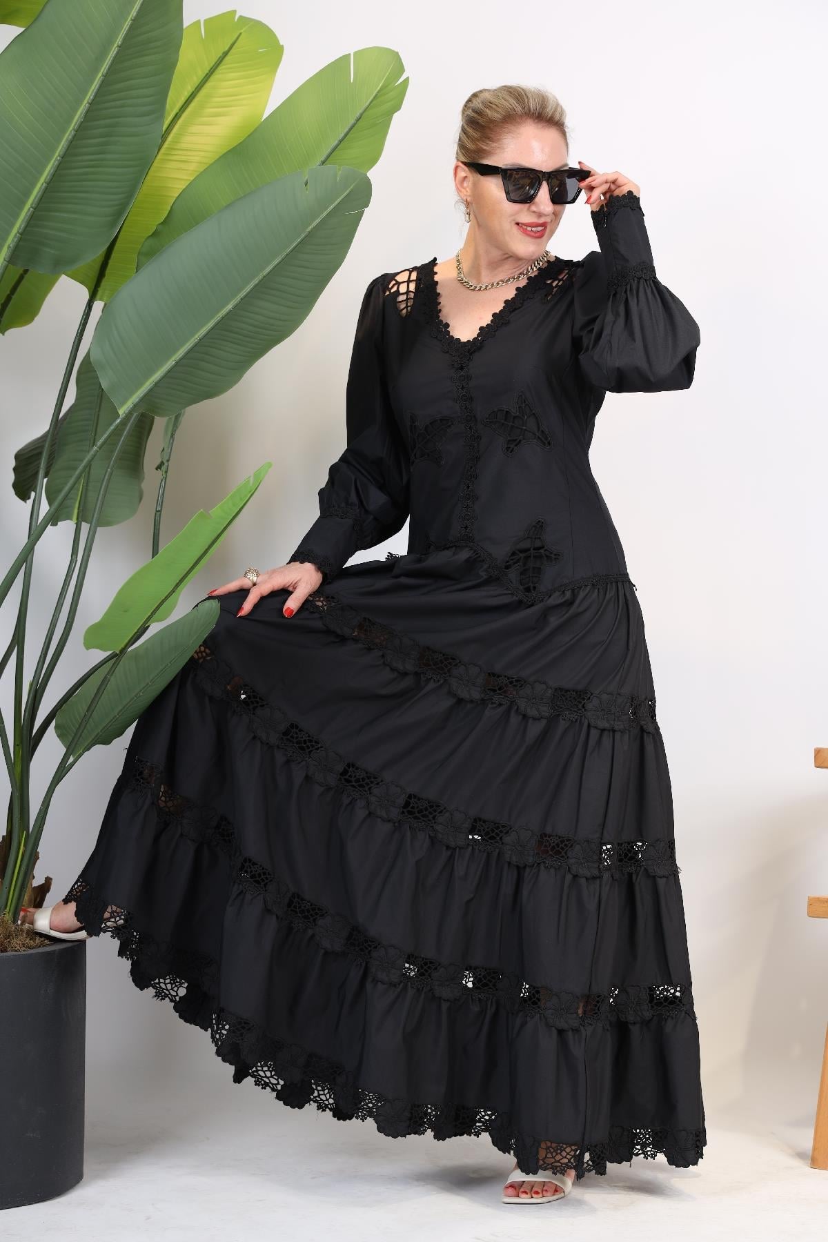 İthal French Style Siyah Elbise